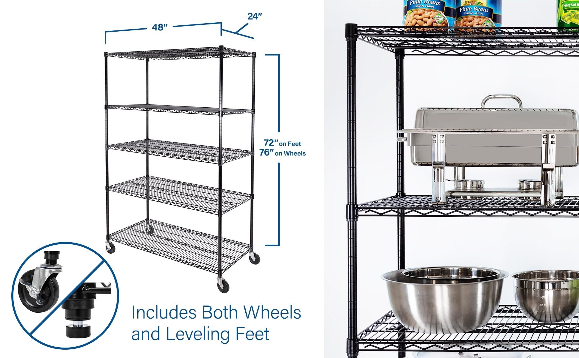 UltraDurable 24" D 5-Tier NSF-Certified Steel Shelving with Wheels