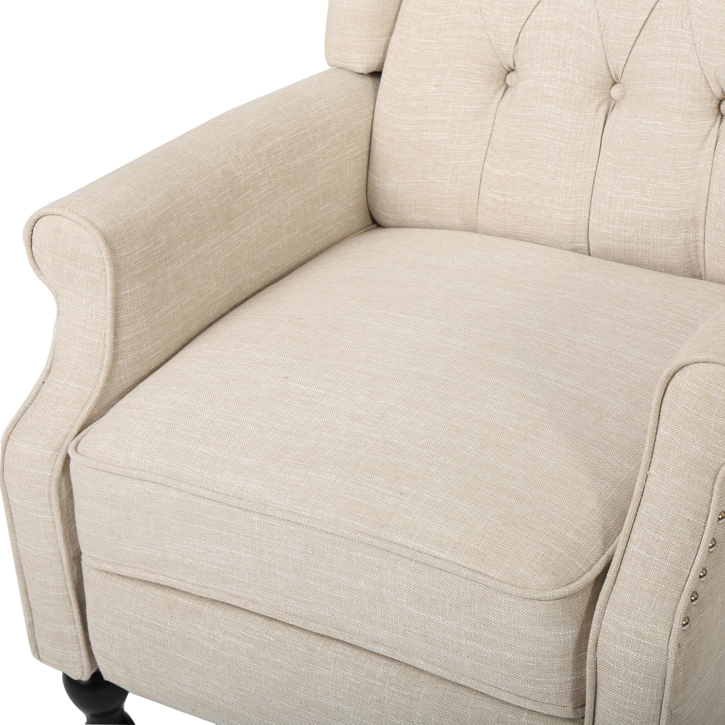 Walter Light Beige Fabric Recliner Club Chair - Christopher Knight Home: Elegant Tufted Wingback, Nailhead Trim, Polyester Upholstery