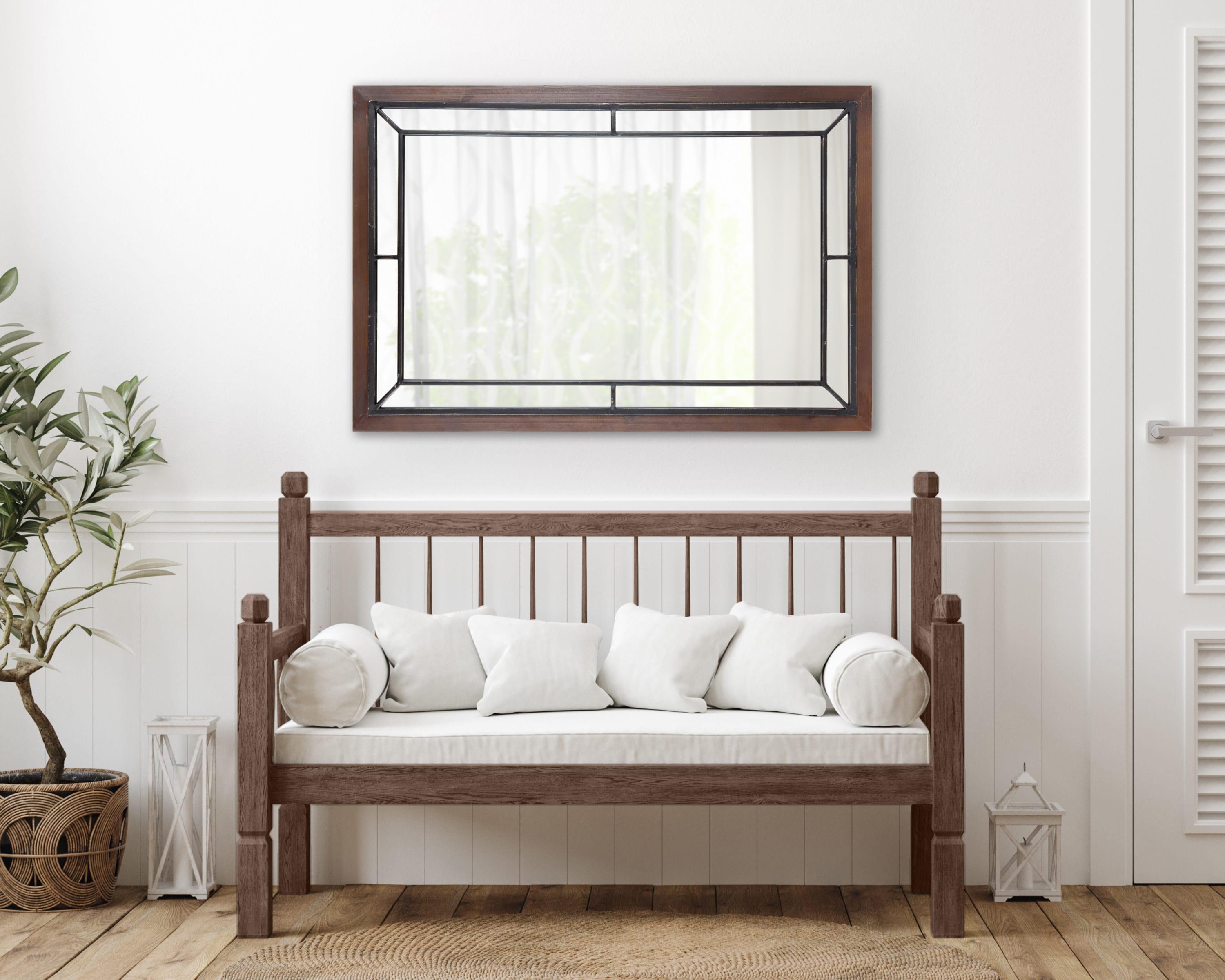 Kate & Laurel All Things Decor 24" x 36" Audubon Rectangle Wall Mirror Rustic Brown : Vintage Farmhouse Style, MDF Frame