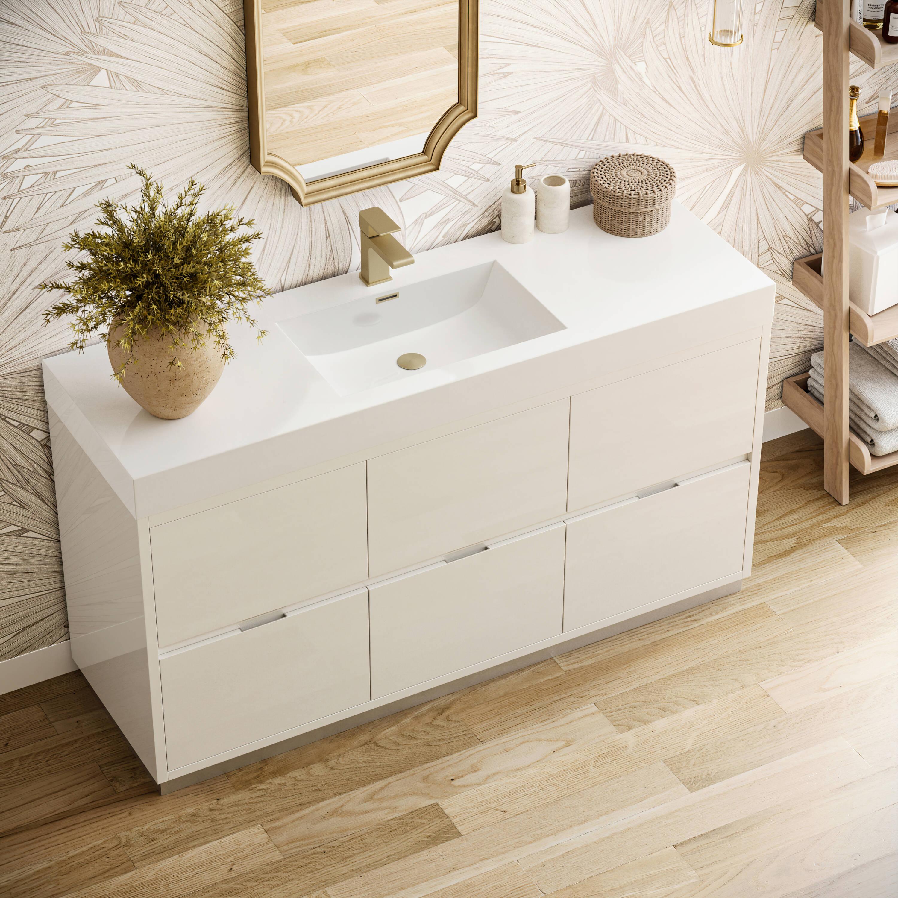Valencia 60" Freestanding Single Modern Bathroom Vanity with Ingegrated Sink - Faucet Not Included