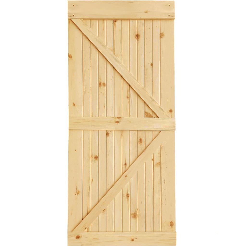 Flush Solid and Manufactured Wood Unfinished K-Bar Solid Core Pine Interior Barn Door