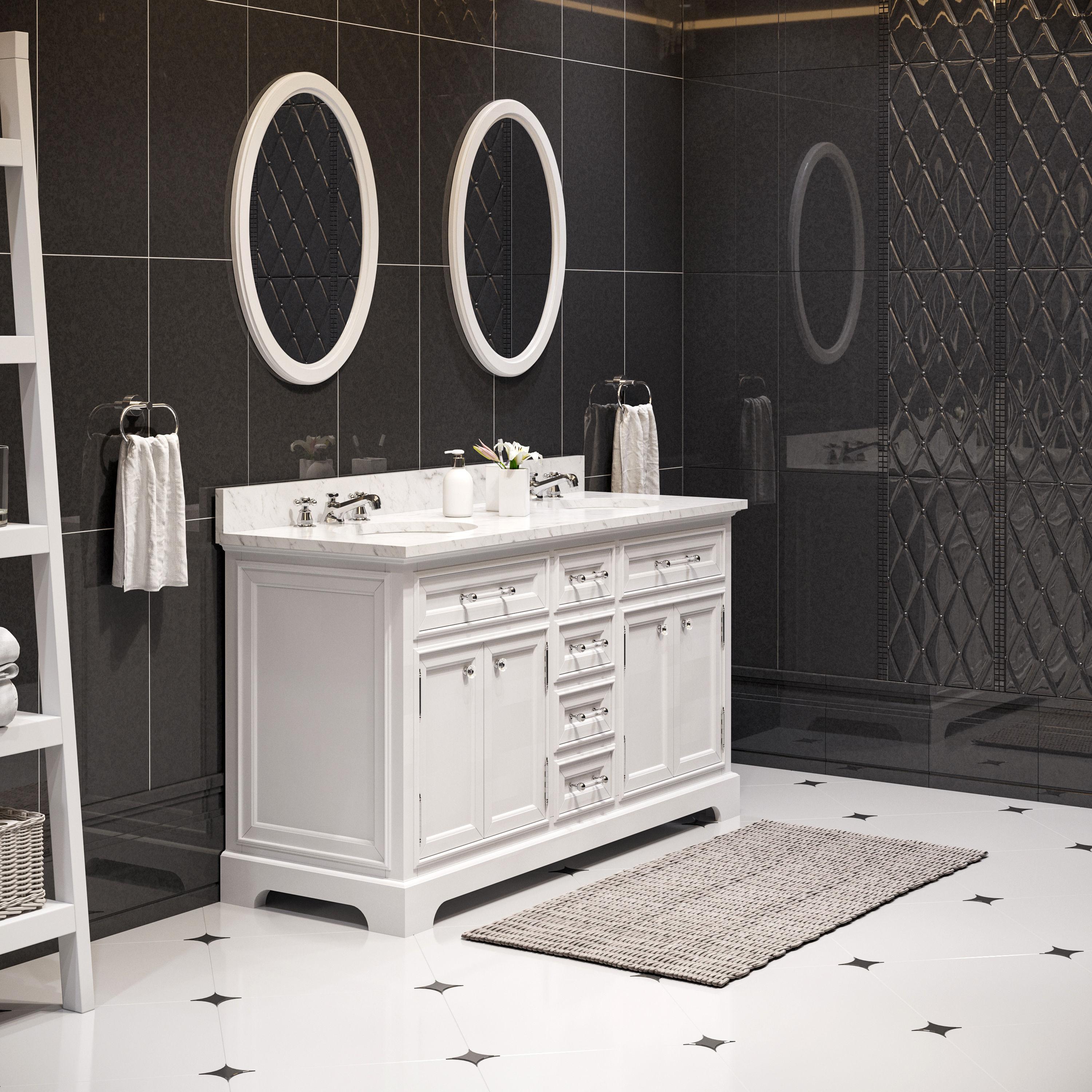 Water Creation Derby 60" Wood Double Bathroom Vanity in Pure White & Chrome