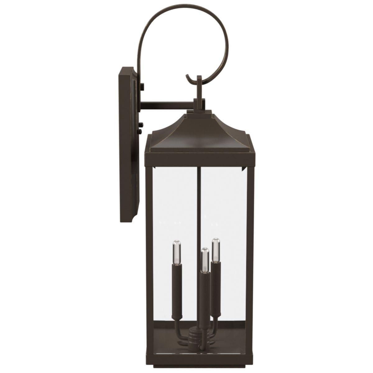 Progress Lighting Gibbes Street 3-Light Wall Lantern in Antique Bronze with Clear Beveled Glass Shade