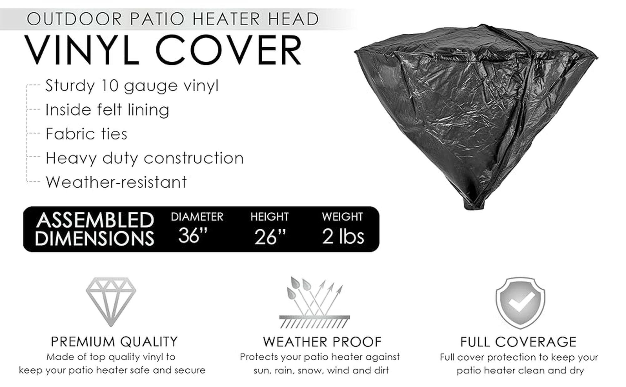 Fire Sense Fire Sense Outdoor Vinyl Head Cover LPG Patio Heaters Heavy Duty 10 Gauge Felt Lined with 32" Reflectors-Black