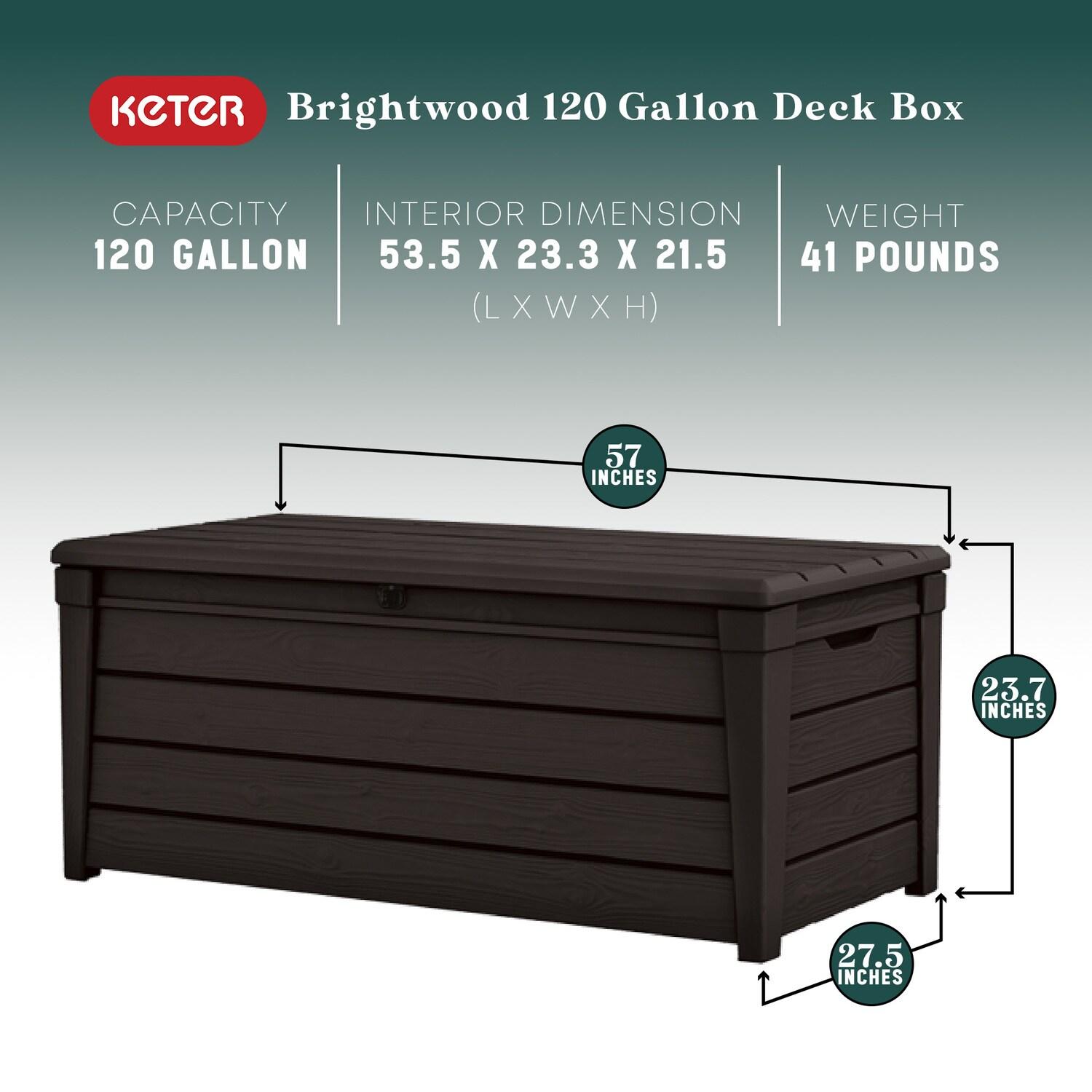 Keter Brightwood 120 Gallon Large Durable Outdoor Storage and Weather Resistant Resin Deck Box