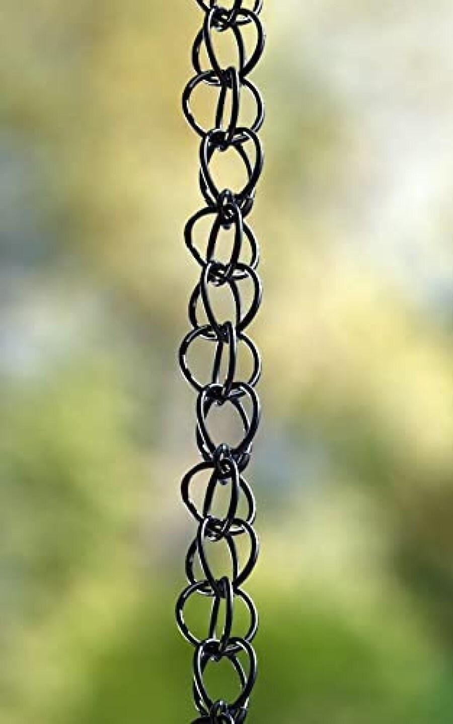 Monarch Rain Chains Aluminum Traditional Link Rain Chain, 8.5 ft Black Powder Coated Aluminum Decorative Rain Catcher Chain for Gutters, Black Aluminum Rain Gutter Replacement Downspout