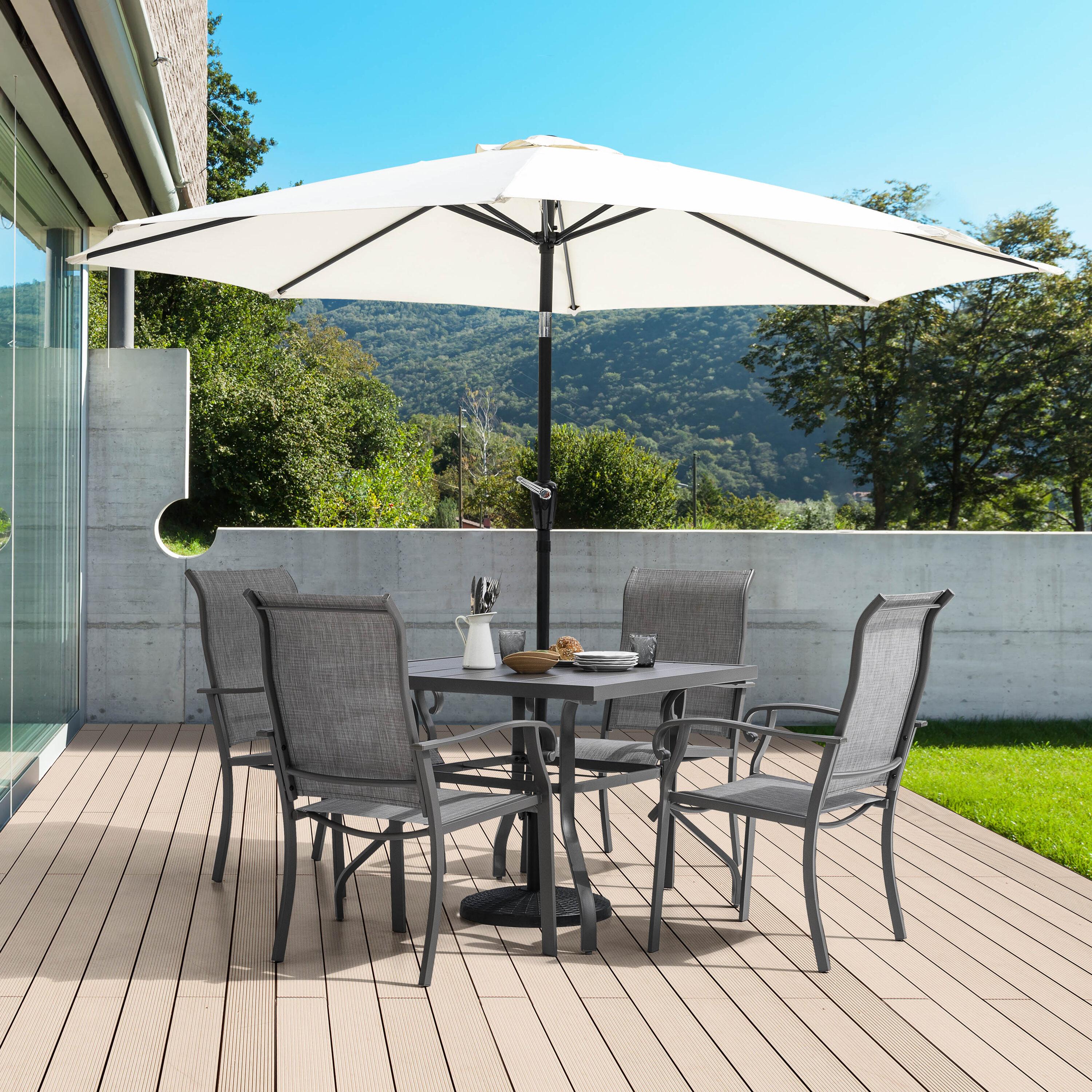Nuu Garden 37" Outdoor Patio Table, 4 Person Steel Slat Square Dining Table with 1.57" Umbrella Hole, Slatted Top and Powder Coated Iron Frame, Gray