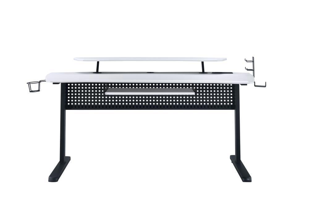 Vildre Gaming Desk with USB Port Black/White - Acme Furniture: Hutch, Power Outlets, Cupholder, Controller Stand