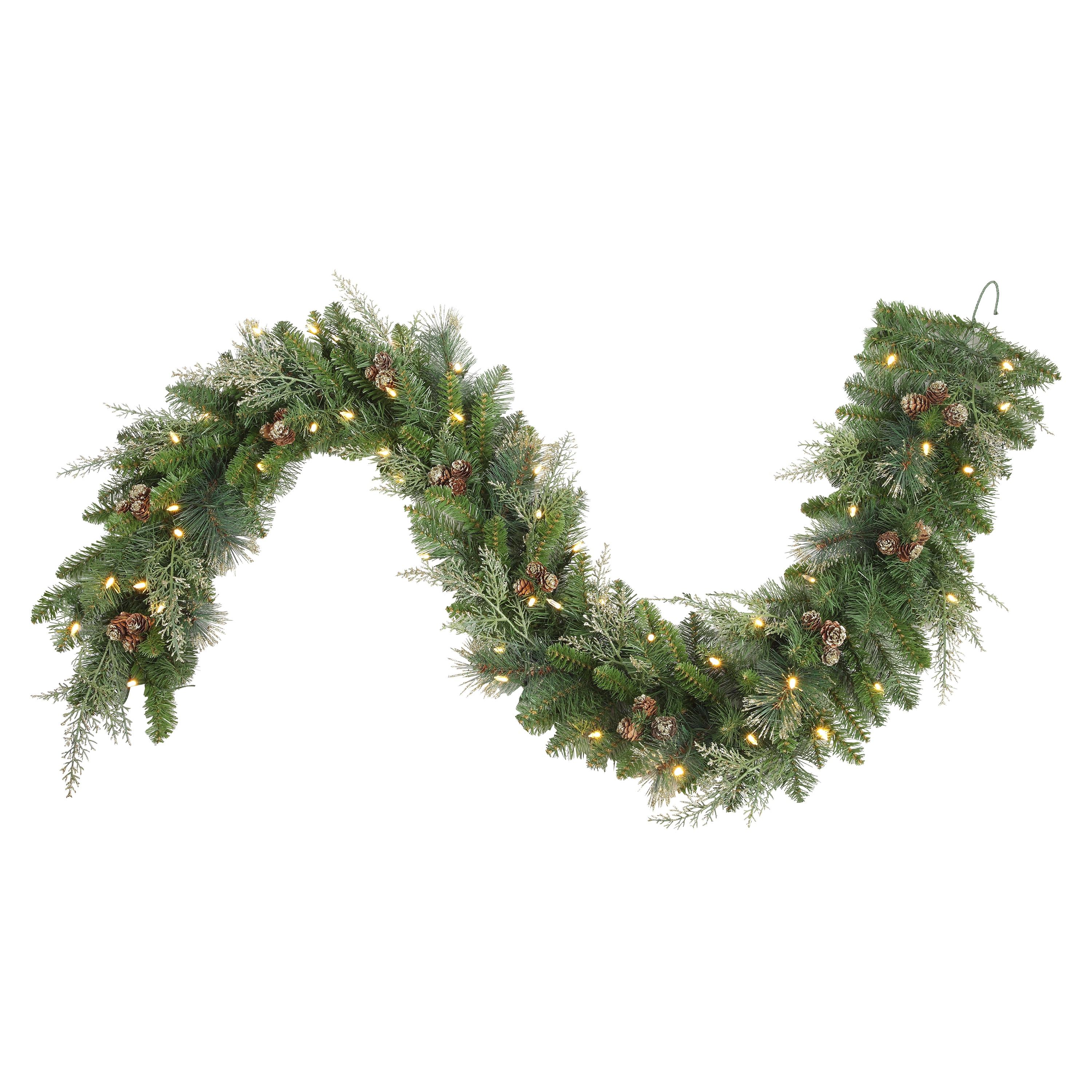 6 Ft. Long Bergen Pine Artificial Garland with Gold Accents Battery-Operated T5 LED Lights