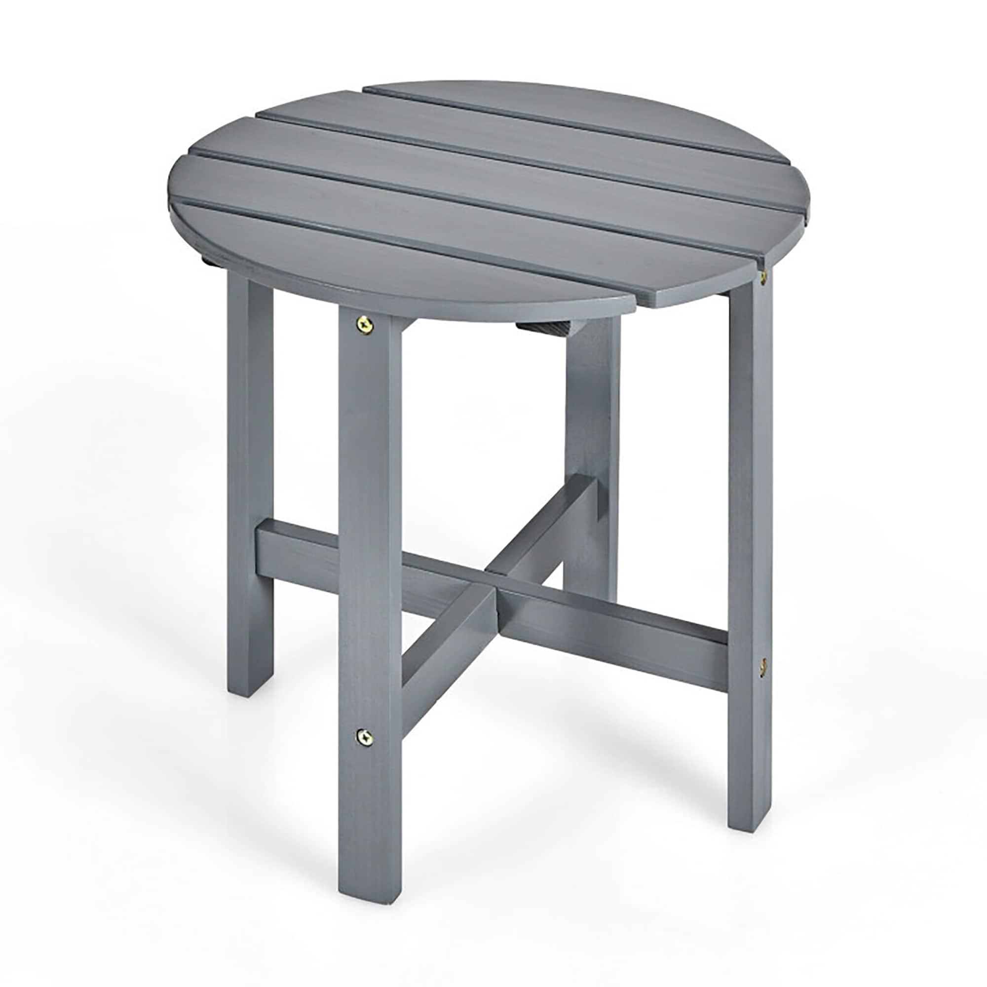 Costway 18'' Patio Round Side End Coffee Table Wooden Slat Garden Deck Grey