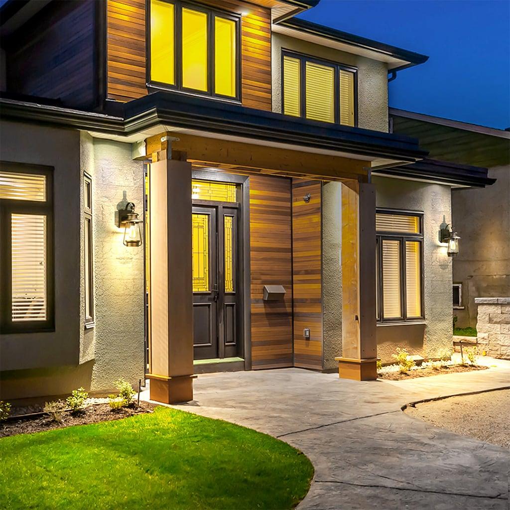 KODA Acadian Weather-Resistant Outdoor LED Wall Lantern with Integrated Dusk-to-Dawn Sensor, Includes Energy Star Rated LED Bulb, Premium Seeded Glass Design for Patio, Porch, Entryways