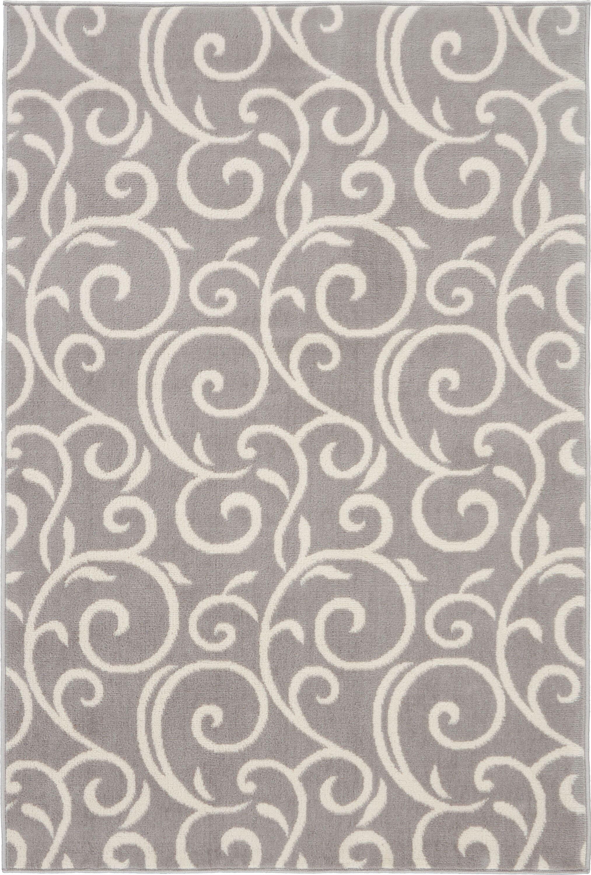 Nourison Grafix 3'9" x 5'9" (4' x 6') Grey Area Rug Bohemian Contemporary Botanical by Nourison