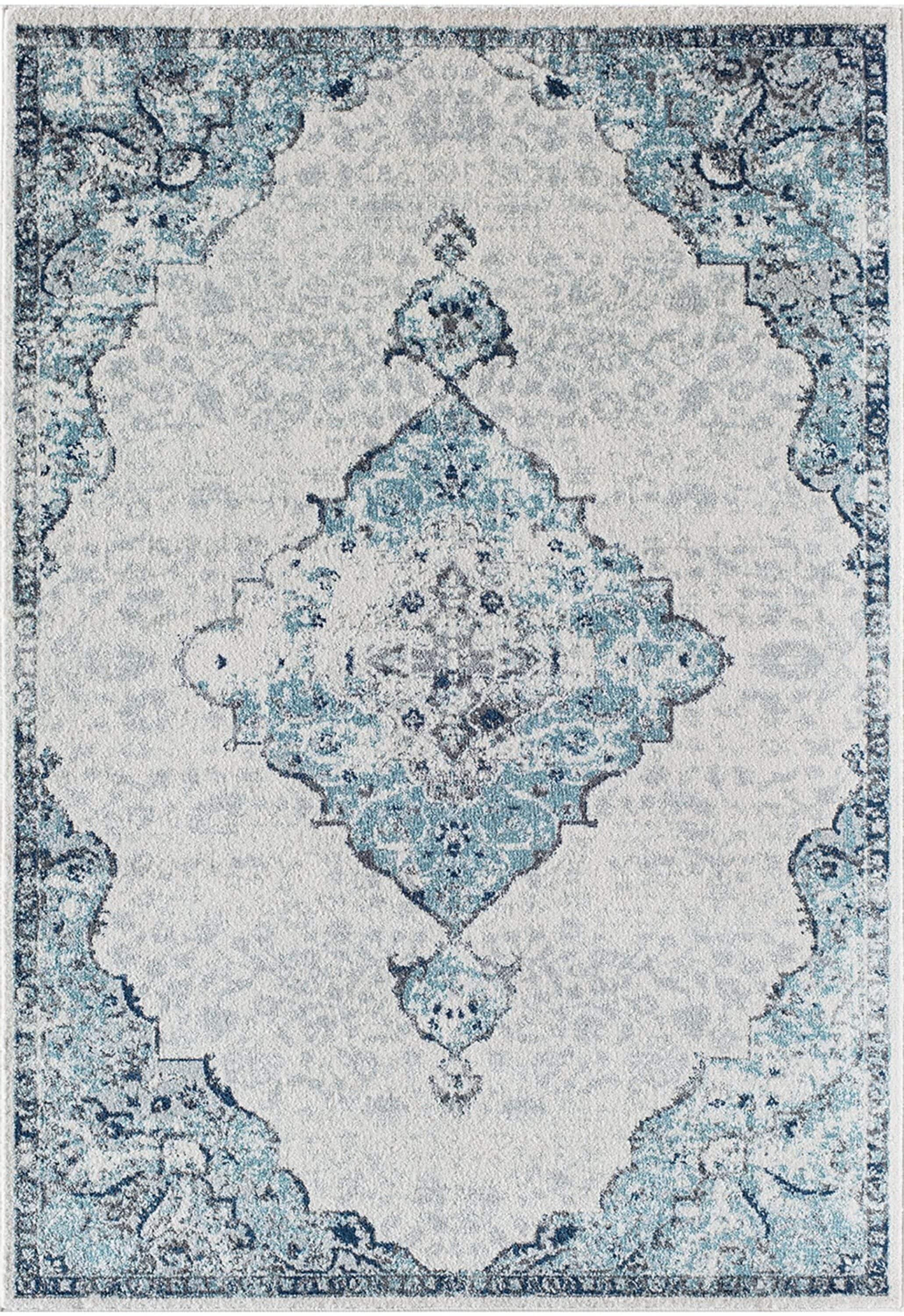 Rugs America Harper HY50G Bluebonnet Transitional Vintage Area Rug for Dining Room Rug Neutral Rug Living Room Rug Kitchen, 2'6"x4'
