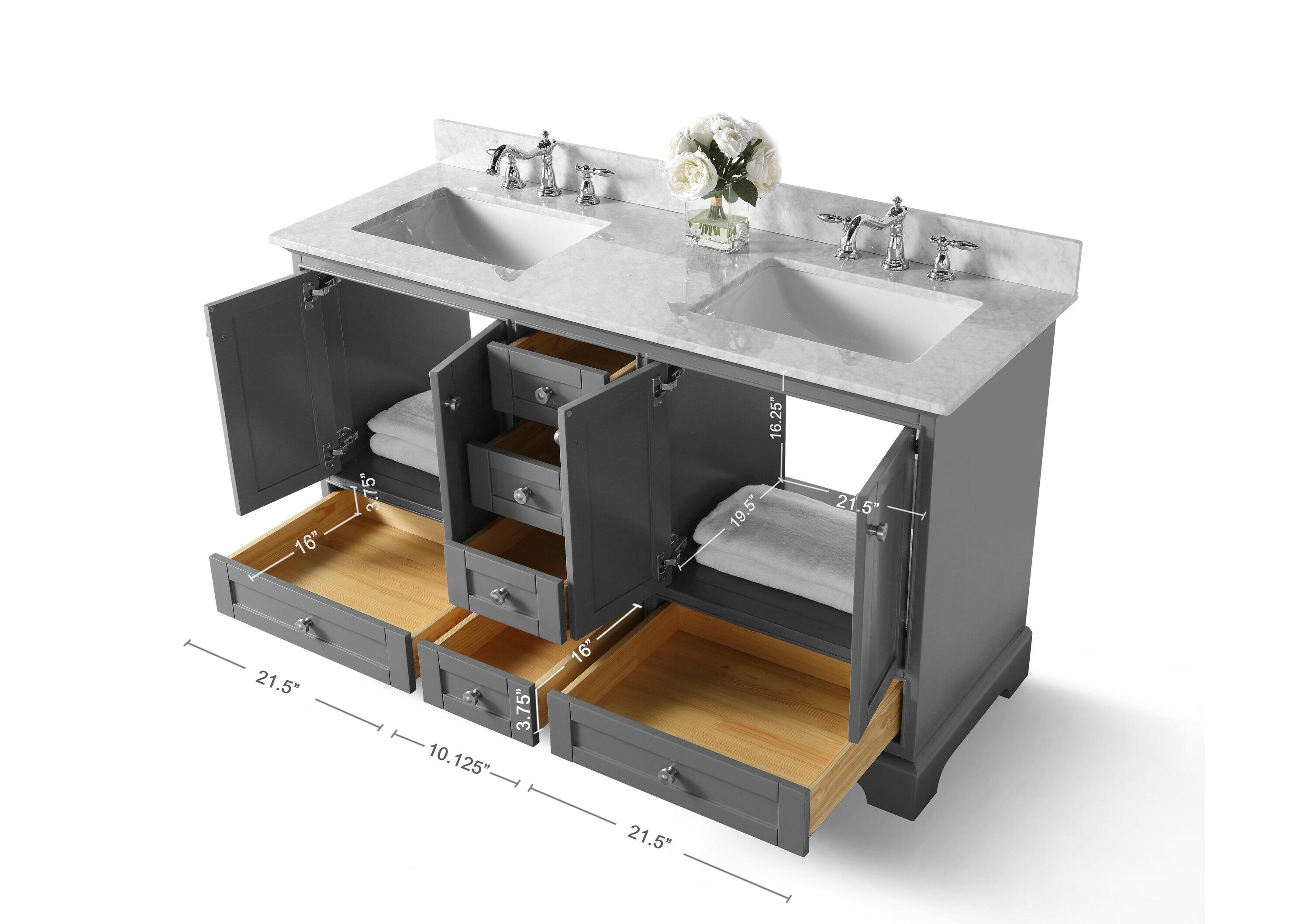Audrey 60" Sapphire Gray Double Sink Vanity with Marble Top