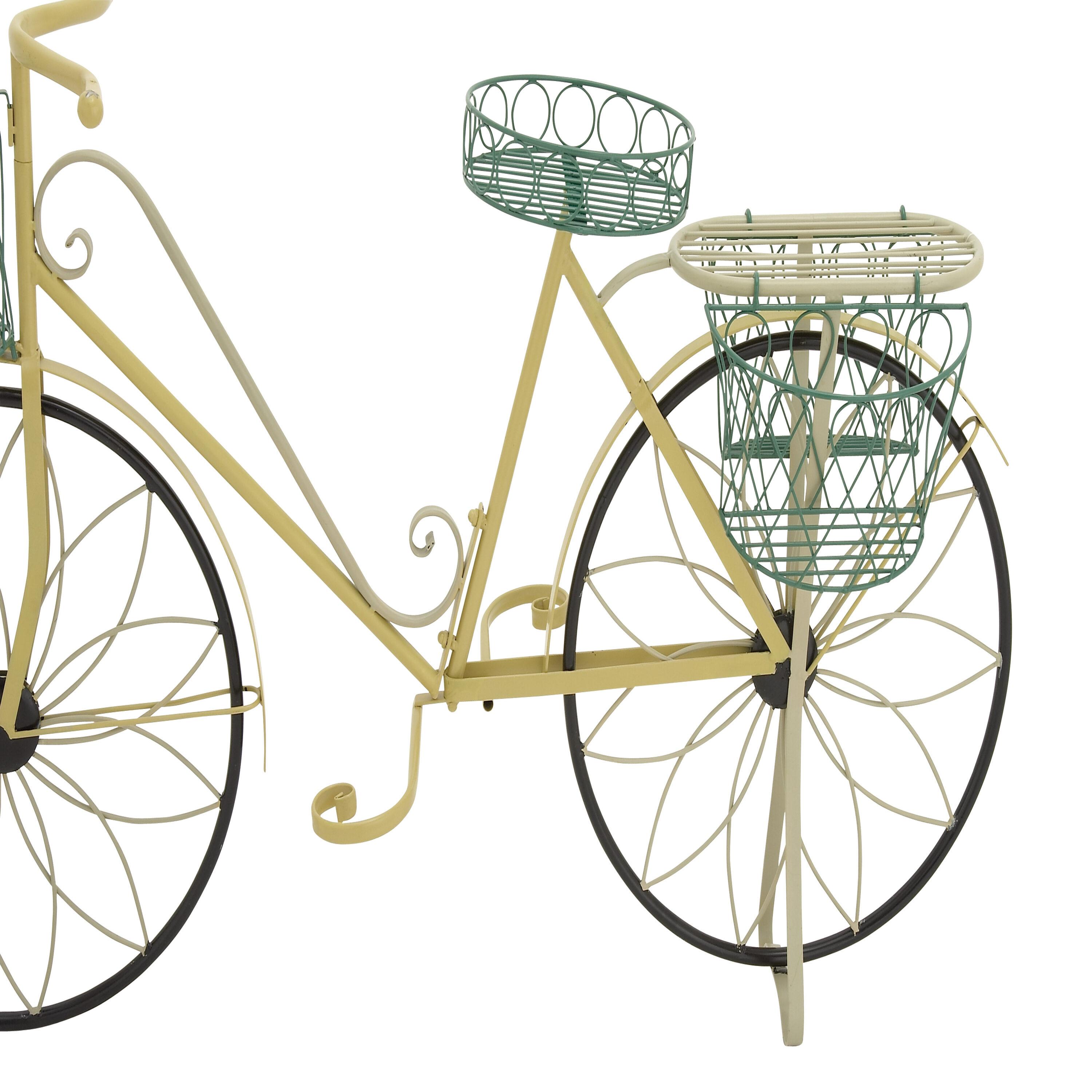 32" Traditional Iron Novelty Bicycle Plant Stand Yellow - Olivia & May: Metal Planter Pedestal, Weather-Resistant