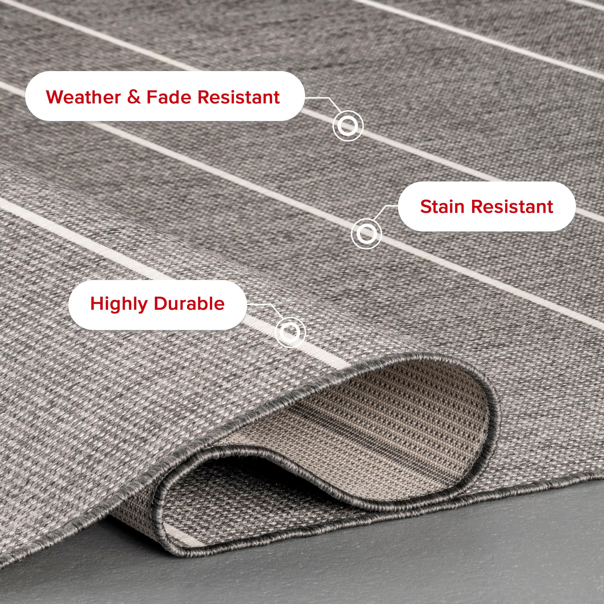 Nuloom Alaina Striped 8 Square Indoor/Outdoor Area Rug for Living Room Patio Deck Front Porch Kitchen, Dark Grey/Ivory