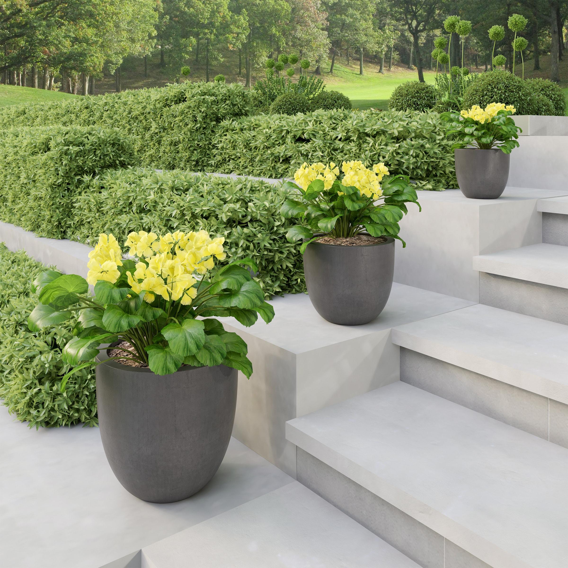 Nature Spring 3-Piece Fiber Clay Planter Pot Set - Gray