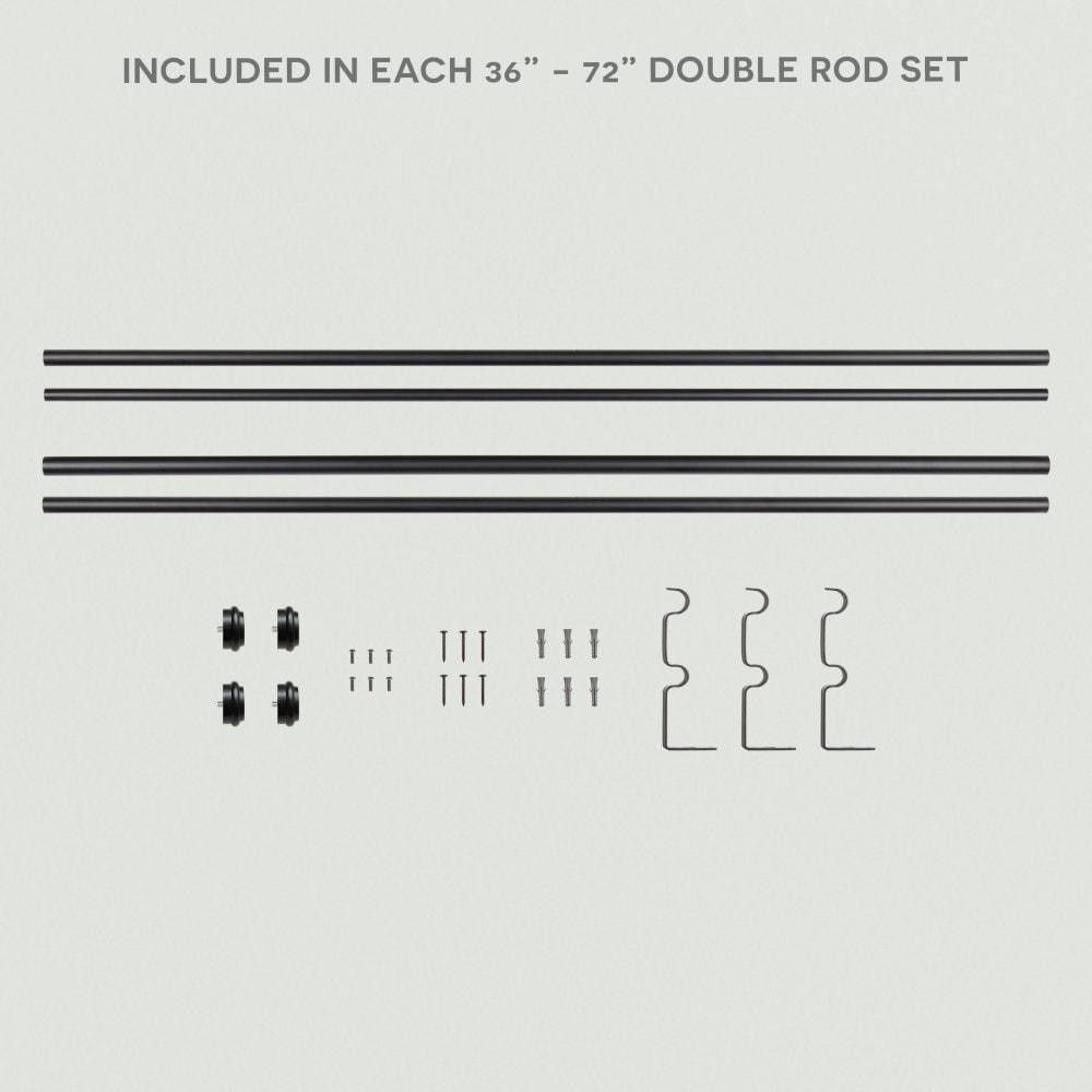 Exclusive Home 36"-72" Topper Double Curtain Rod - Matte Black: Adjustable Iron Set, 25 lb Capacity, Flat Cap Finial