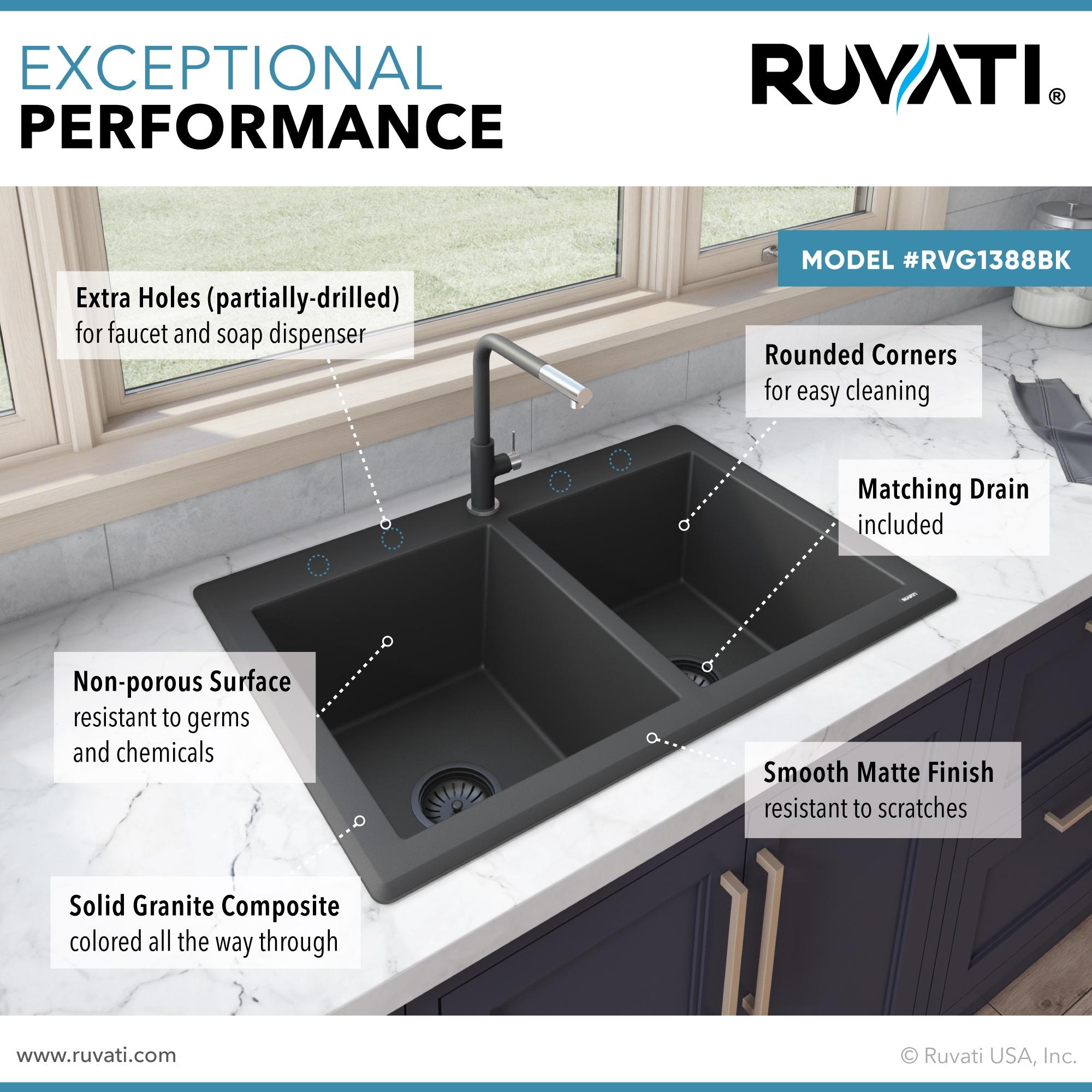 Ruvati 33 x 22 inch epiGranite Top-Mount Granite Composite Kitchen Sink