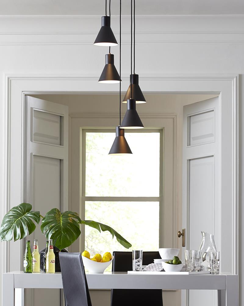 Towner 1-Light Satin Brass Accents Pendant with Black Shade LED Bulb