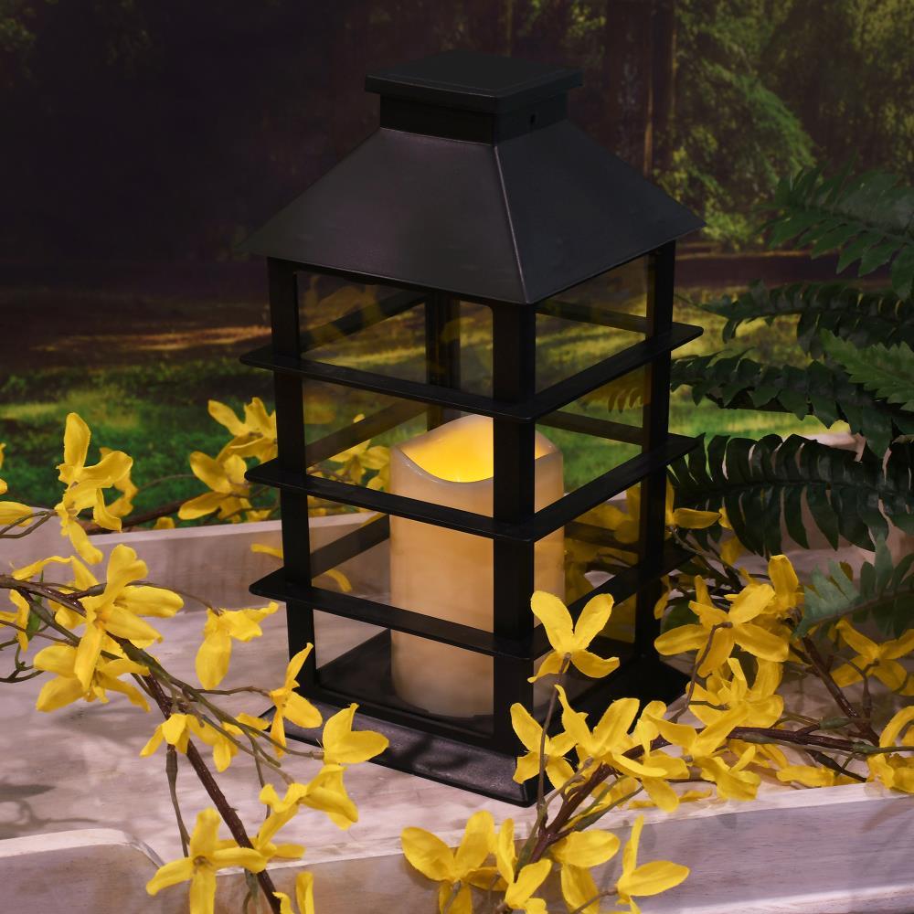 LumaBase Solar Powered Lantern with LED Candle - Horizontal Black
