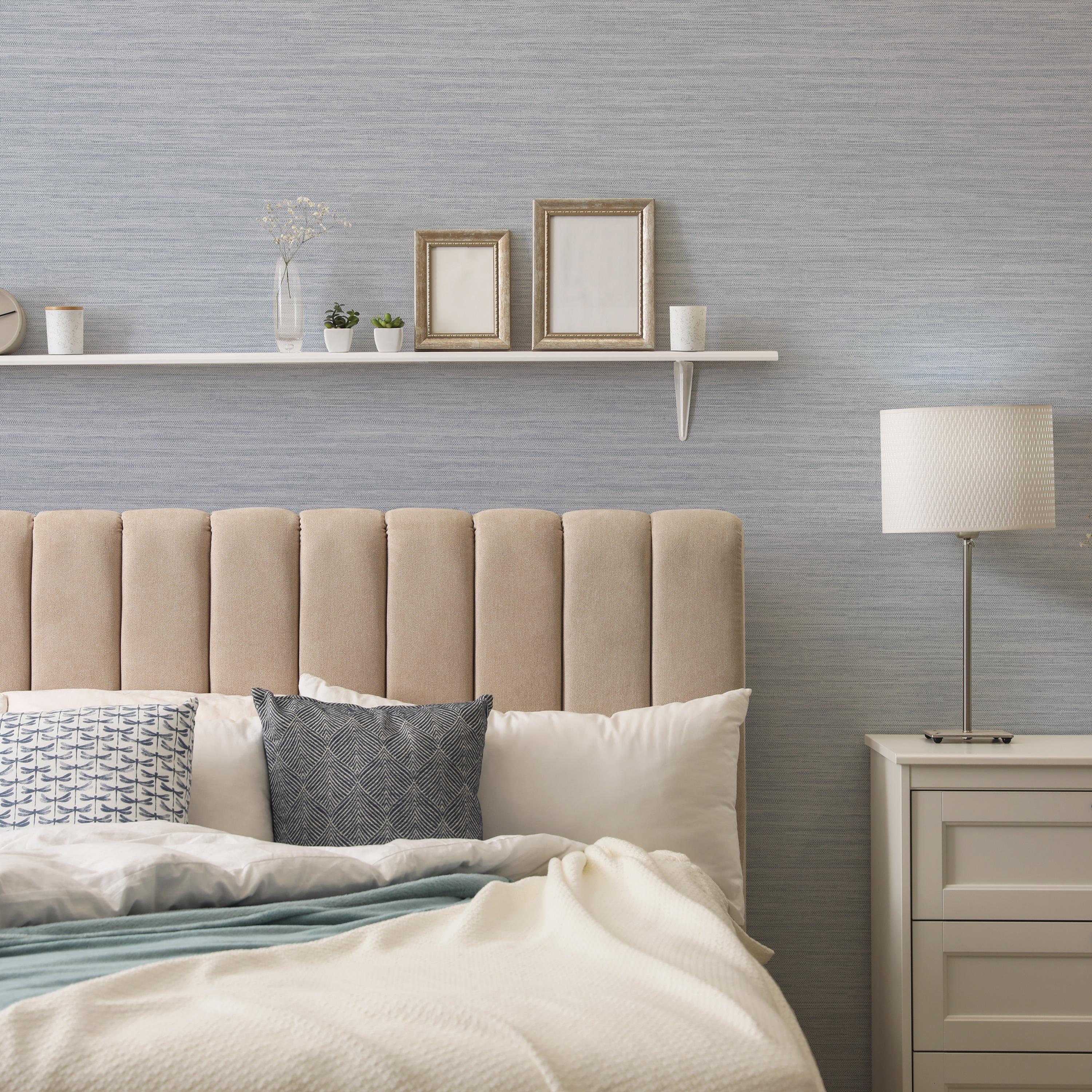 Tempaper & Co.® Faux Horizontal Grasscloth Removable Peel and Stick Wallpaper, Textured Blue, 28 sq. ft.: Vinyl, Prepasted, Abstract Pattern