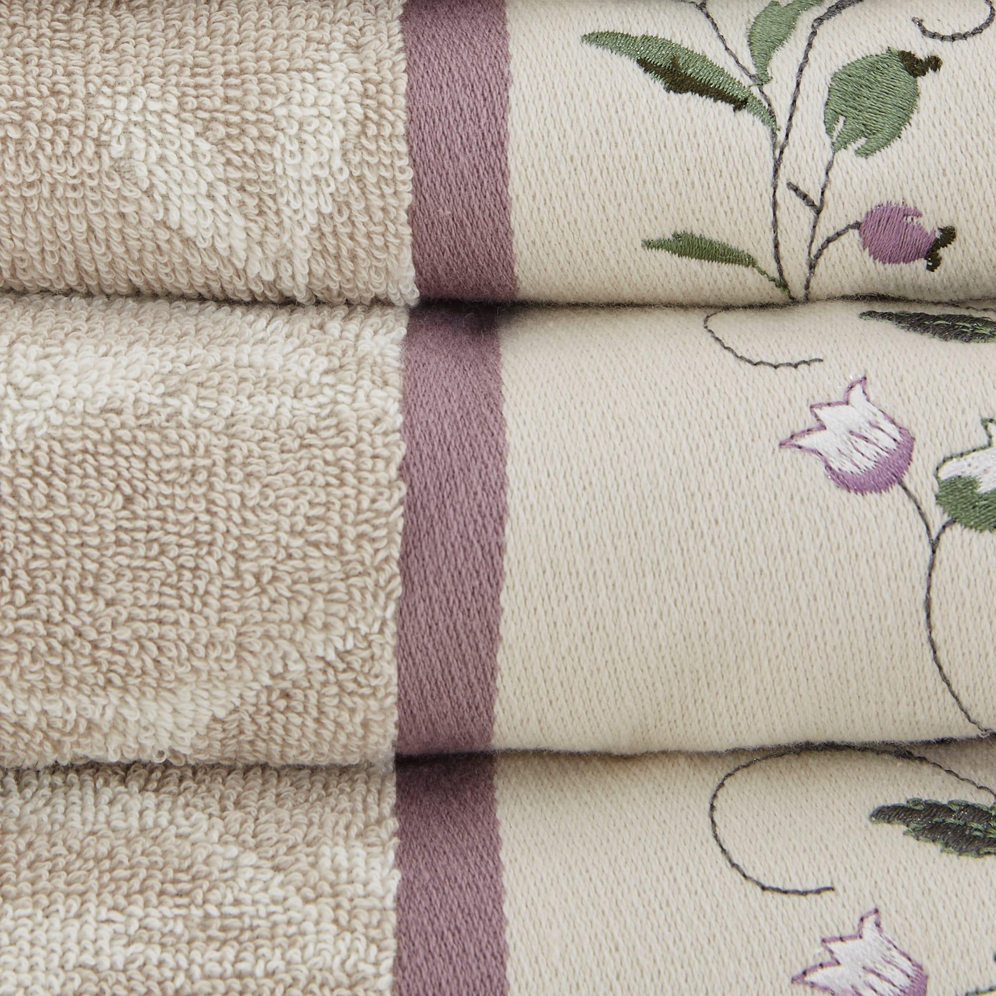 Madison Park Raheem Purple Embroidered Cotton Jacquard Purple Towel Set - Includes 2 Bath Towels, 2 Hand Towels, 2 Wash Cloths (Set of 6)
