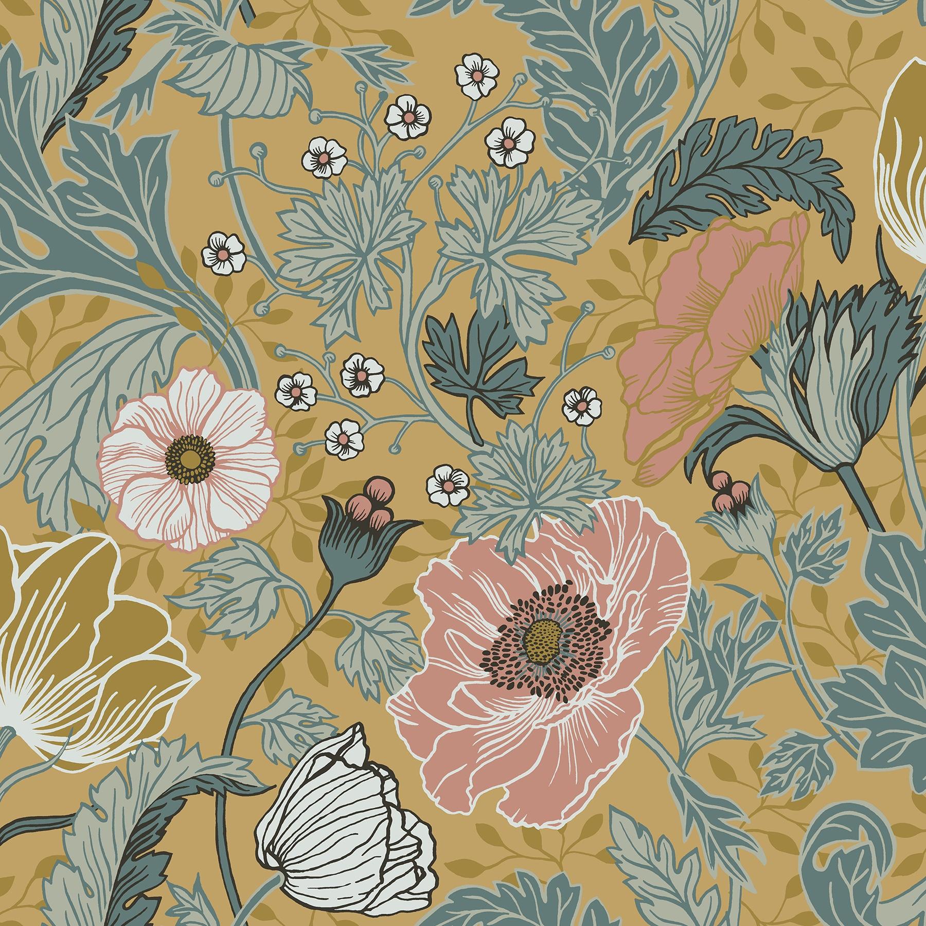 Anemone Mustard Floral Non-Woven Wallpaper