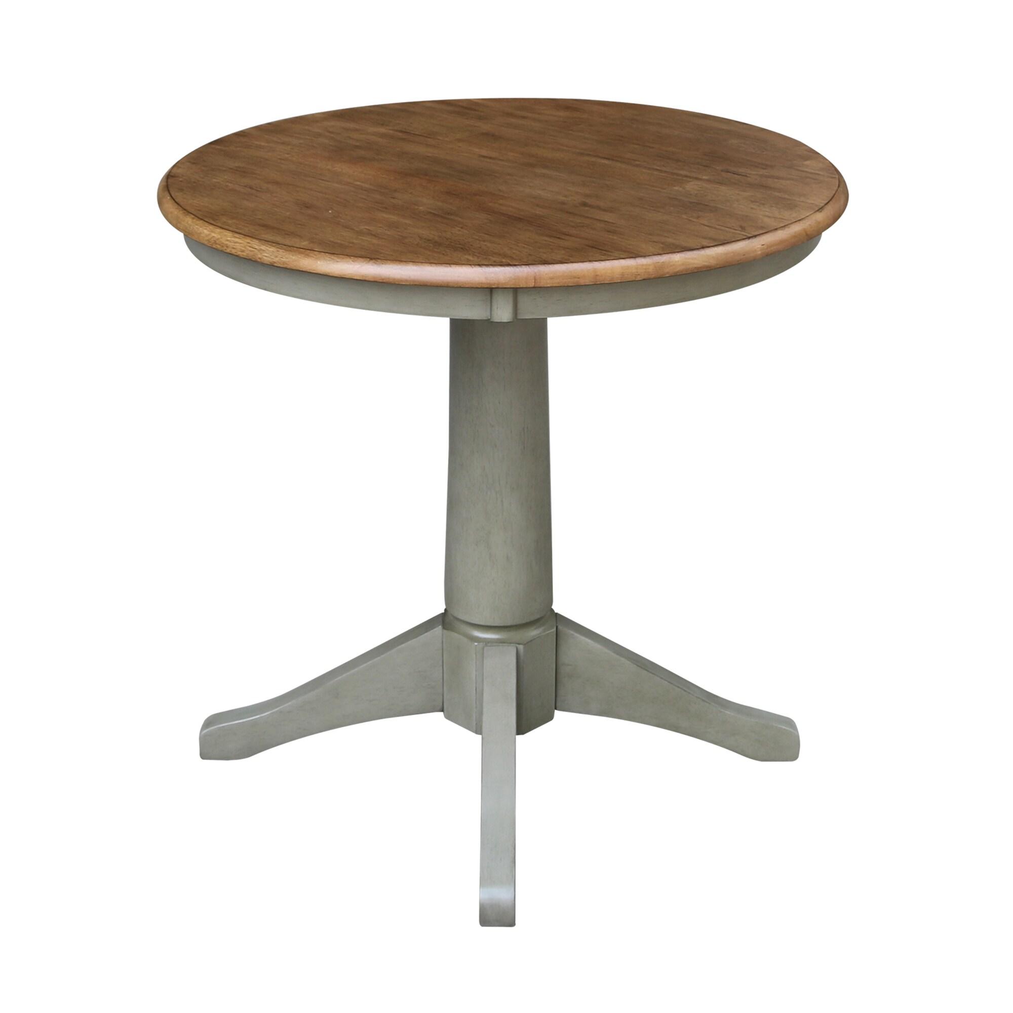International Concepts 30" Round Top Pedestal Table - Dining Height - Distressed Hickory/Stone