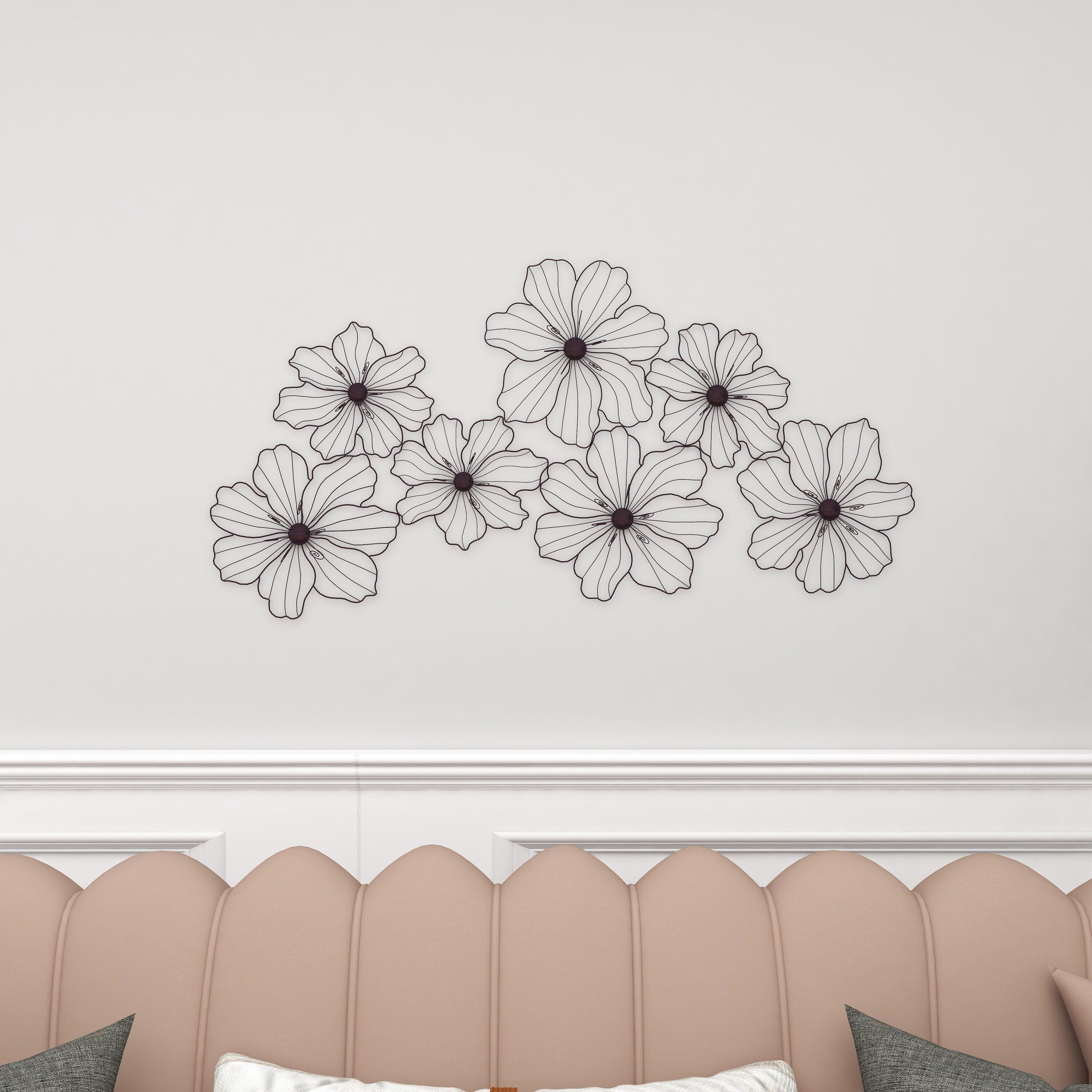 Metal Wire Foiled Floral Home Wall Decor with Scroll Accents