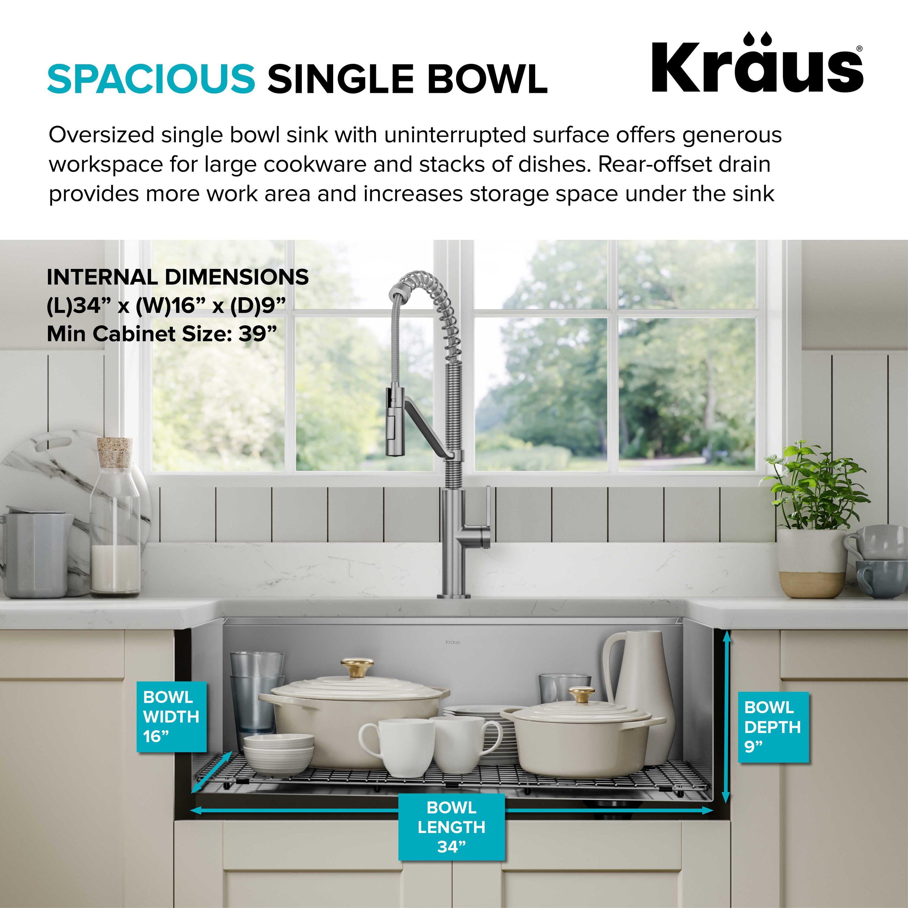 KRAUS Kore™ 36" L Undermount Workstation 16 Gauge Stainless Steel Single Bowl Kitchen Sink with Accessories