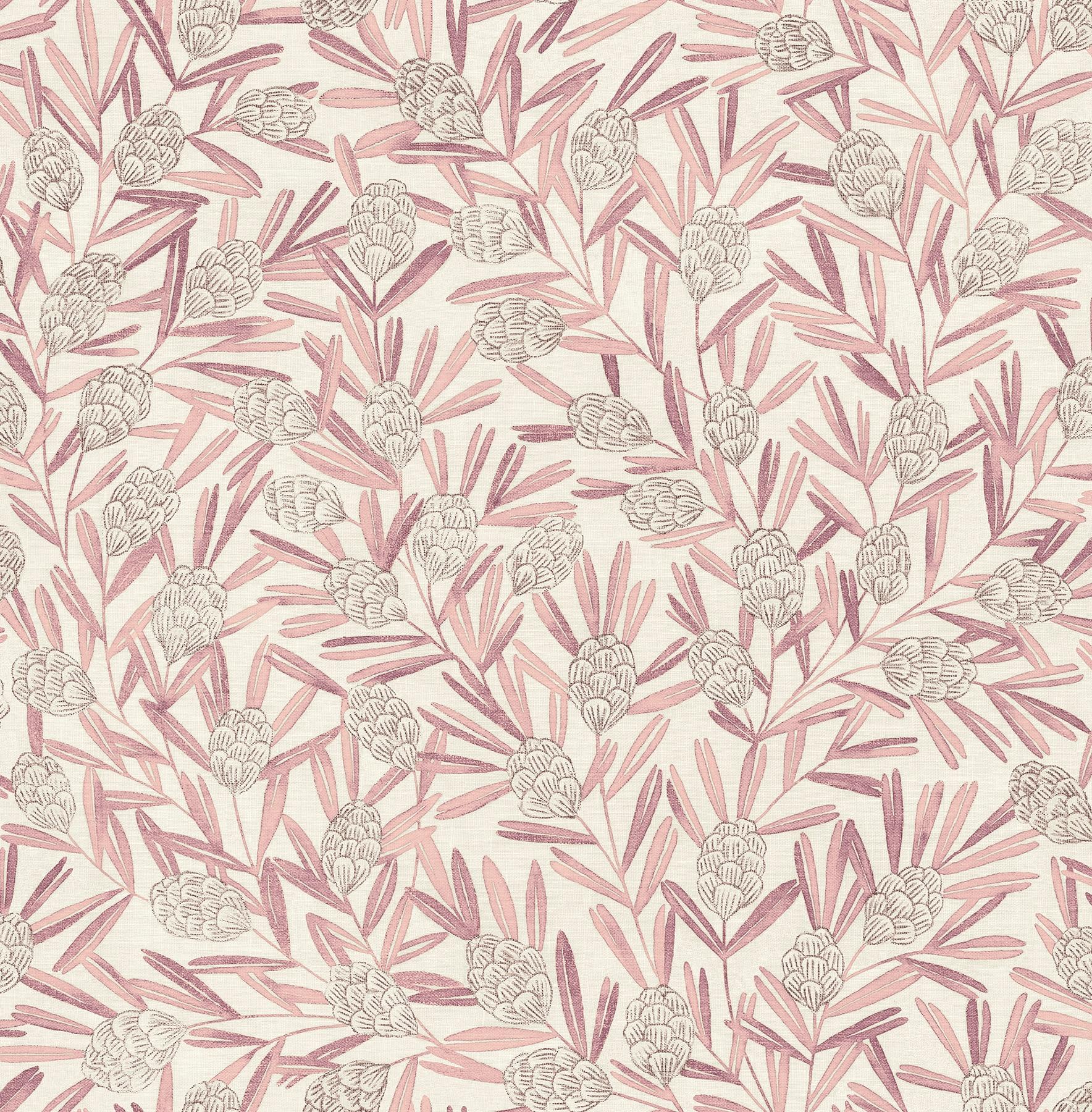 Zulma Pink 3D Botanical Non-Woven Wallpaper, 396"x20.5"