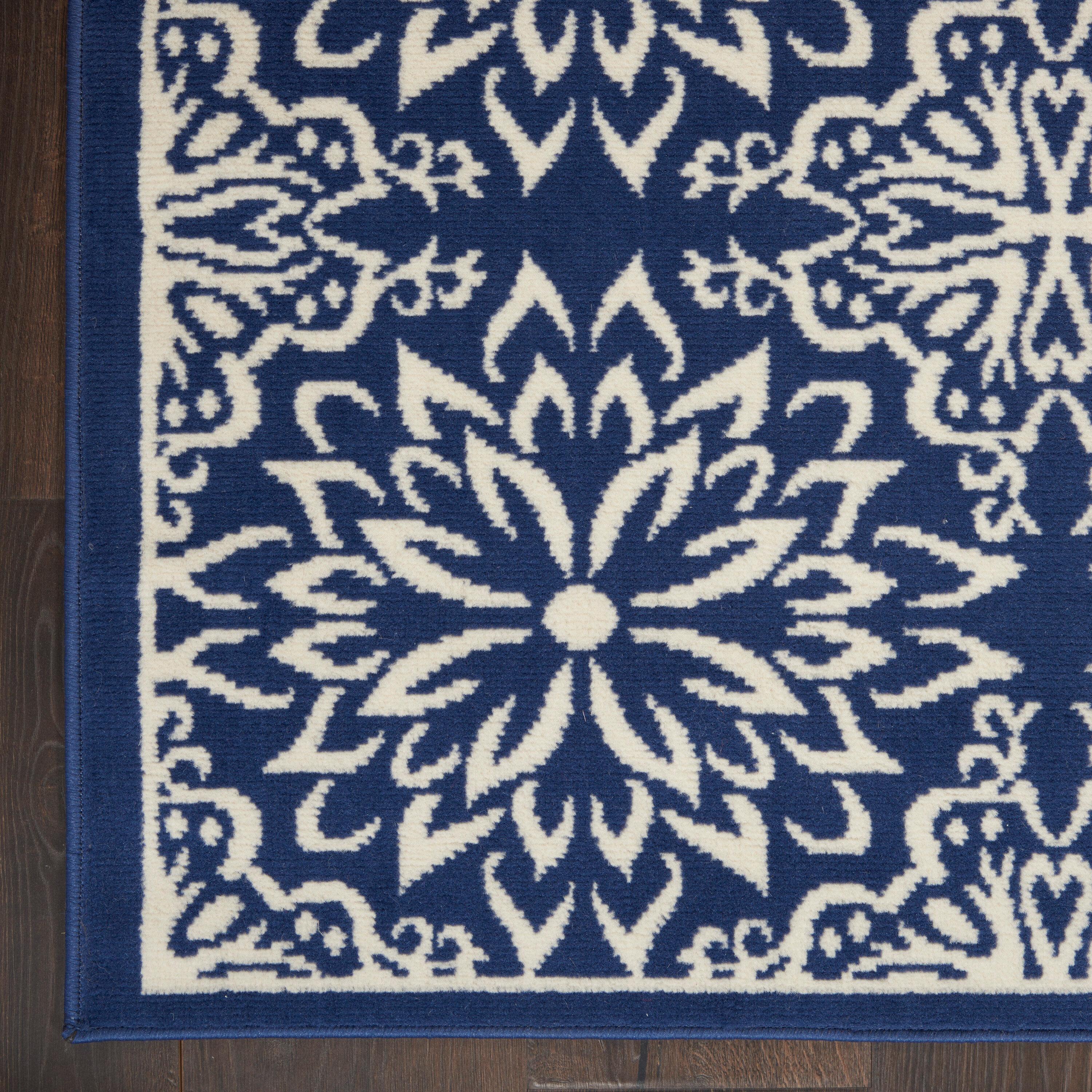 Nourison Jubilant Geometric Floral Navy/Ivory 5'3" x 7'3" Area Rug, (5' x 7')