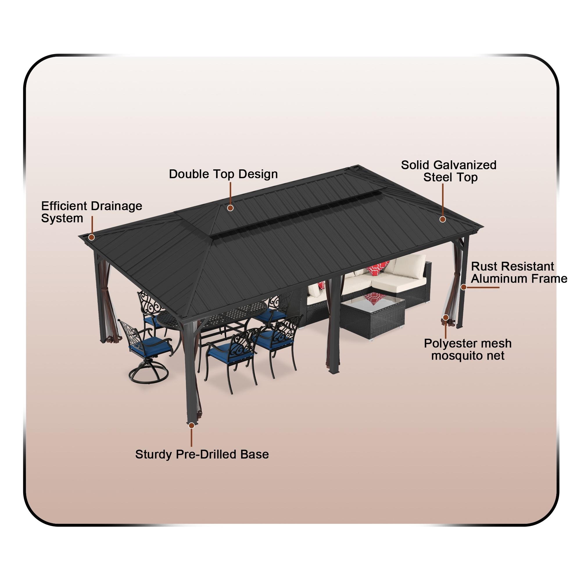 Connal 20 Ft. W x 12 Ft. D Hard Top Double Roof Aluminum Patio Gazebo