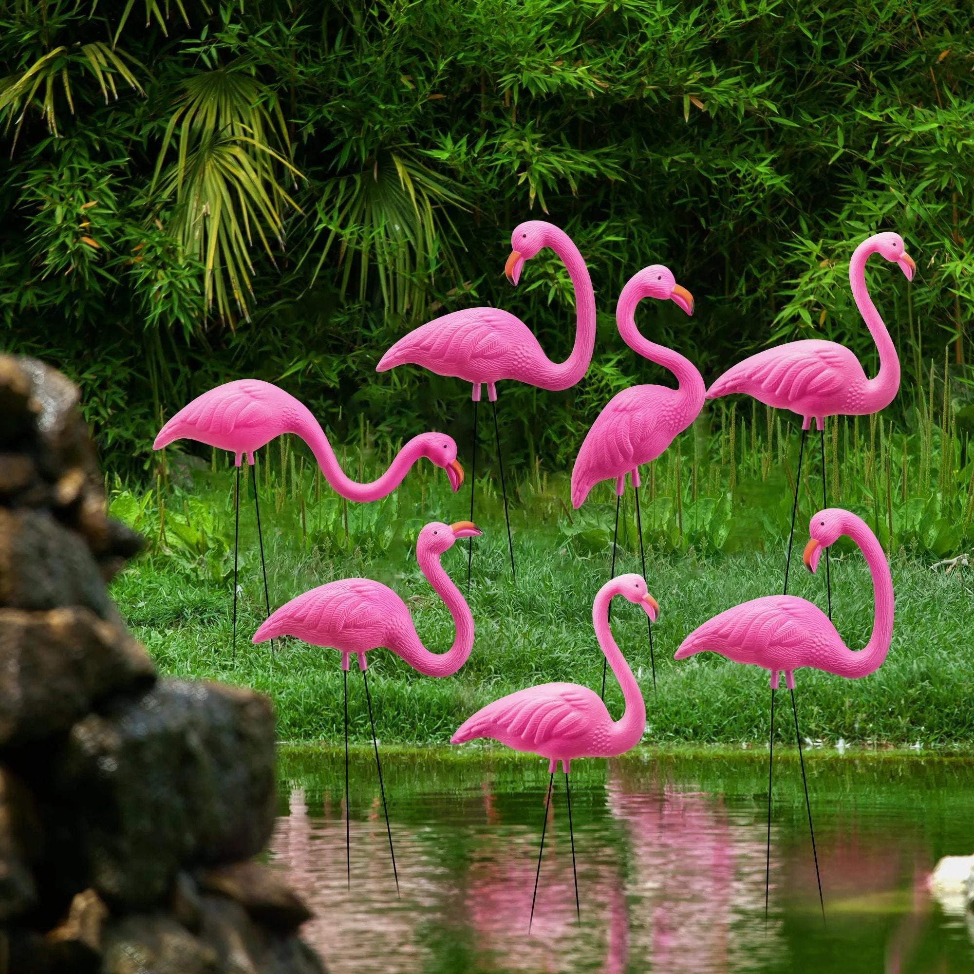 SYNCFUN 10 Pack Small Yard Flamingos Ornament Stakes Mini Pink Flamingo Yard Decor  (3-10IN)