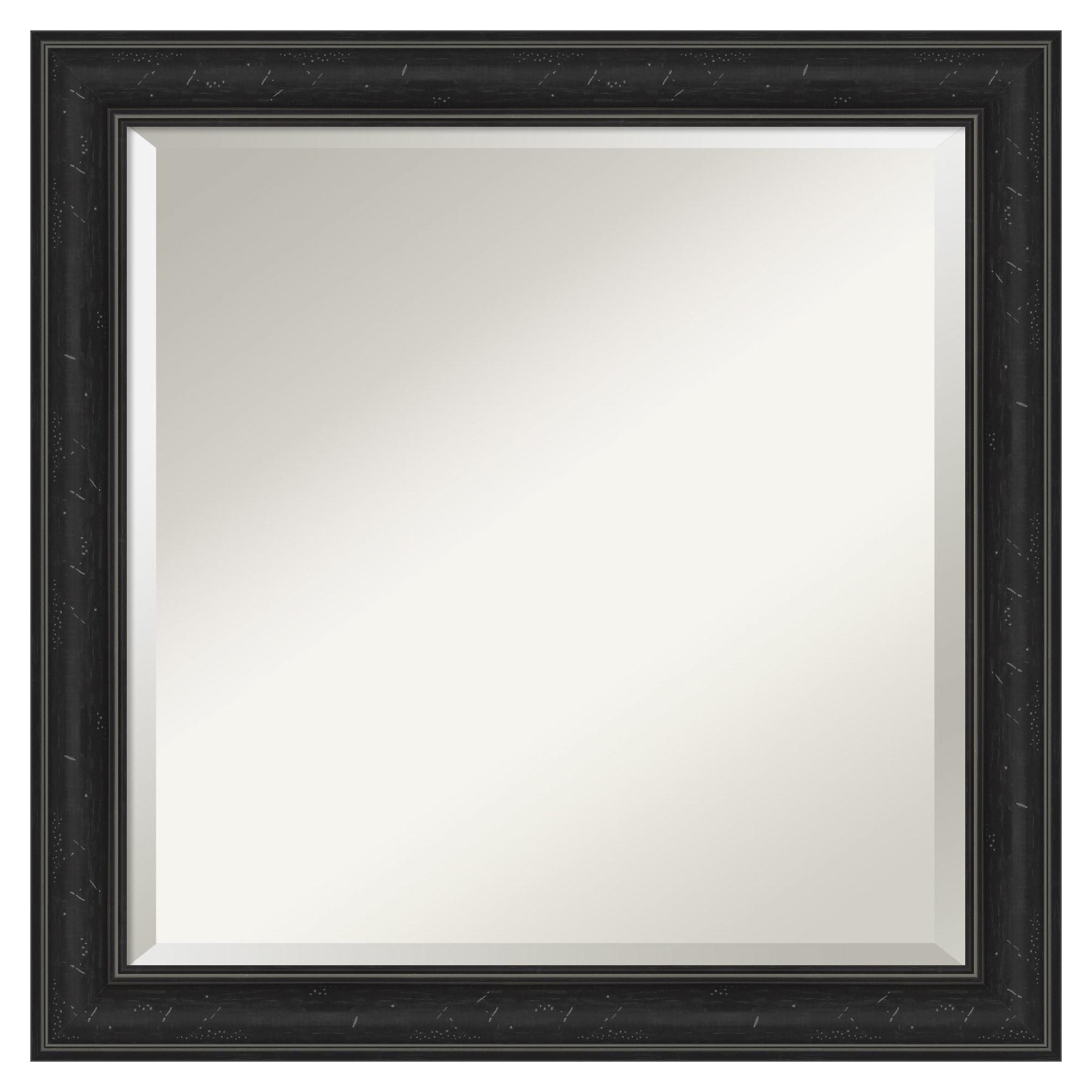 Amanti Art Beveled Bathroom Wall Mirror - Shipwreck Black Narrow Frame Outer Size: 24 x 24 in