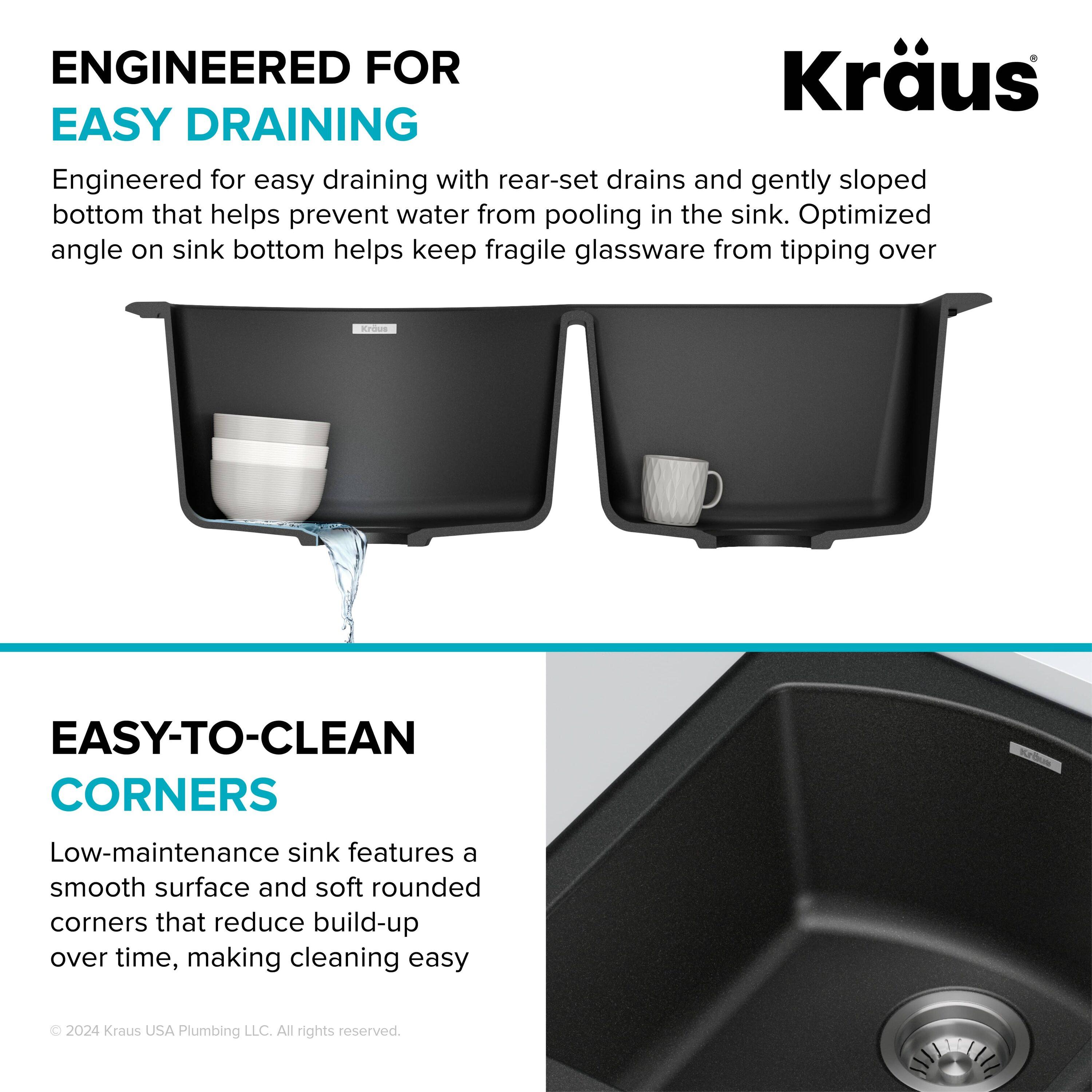 KRAUS Forteza™ 33" L Dual Mount 60/40 Double Bowl Granite Kitchen Sink