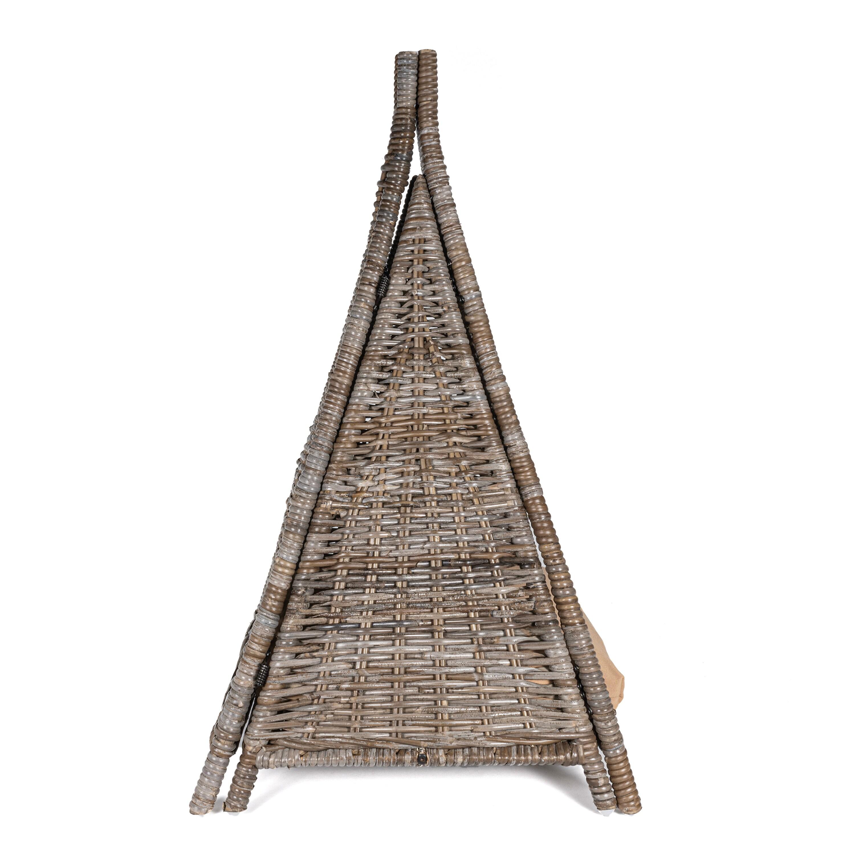 Tiki Tent 20" x 20" Coastal Handwoven Rattan Cat Bed with Machine-Washable Cushion, Kubu Gray