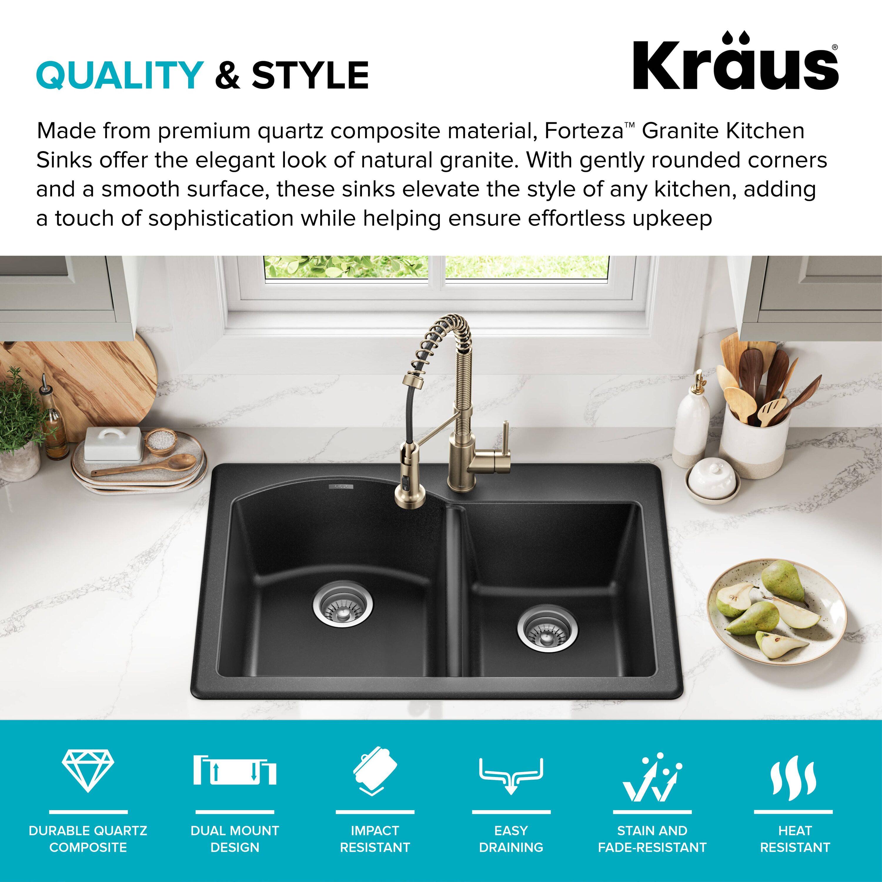 KRAUS Forteza™ 33" L Dual Mount 60/40 Double Bowl Granite Kitchen Sink