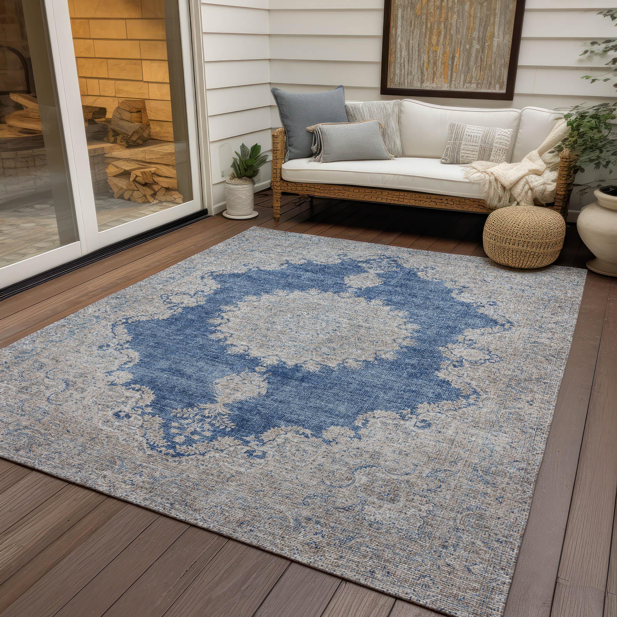 Machine Washable Indoor/Outdoor Chayden ACN1003 Navy