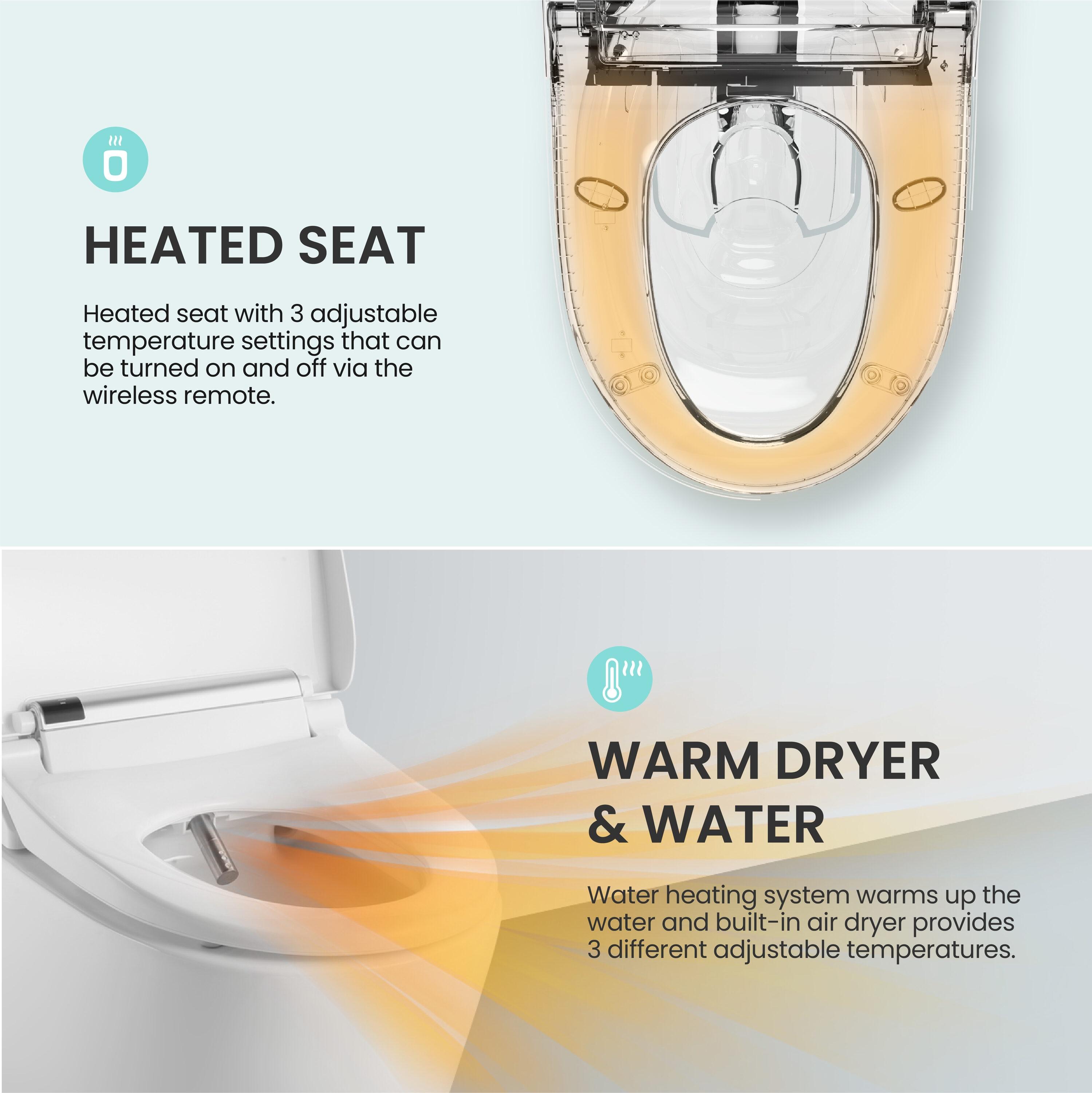 Stylement Electric Bidet Seat, Elongated Toilet in White, Remote, Deodorizer, Stainless Nozzle, UV LED, Made in Korea