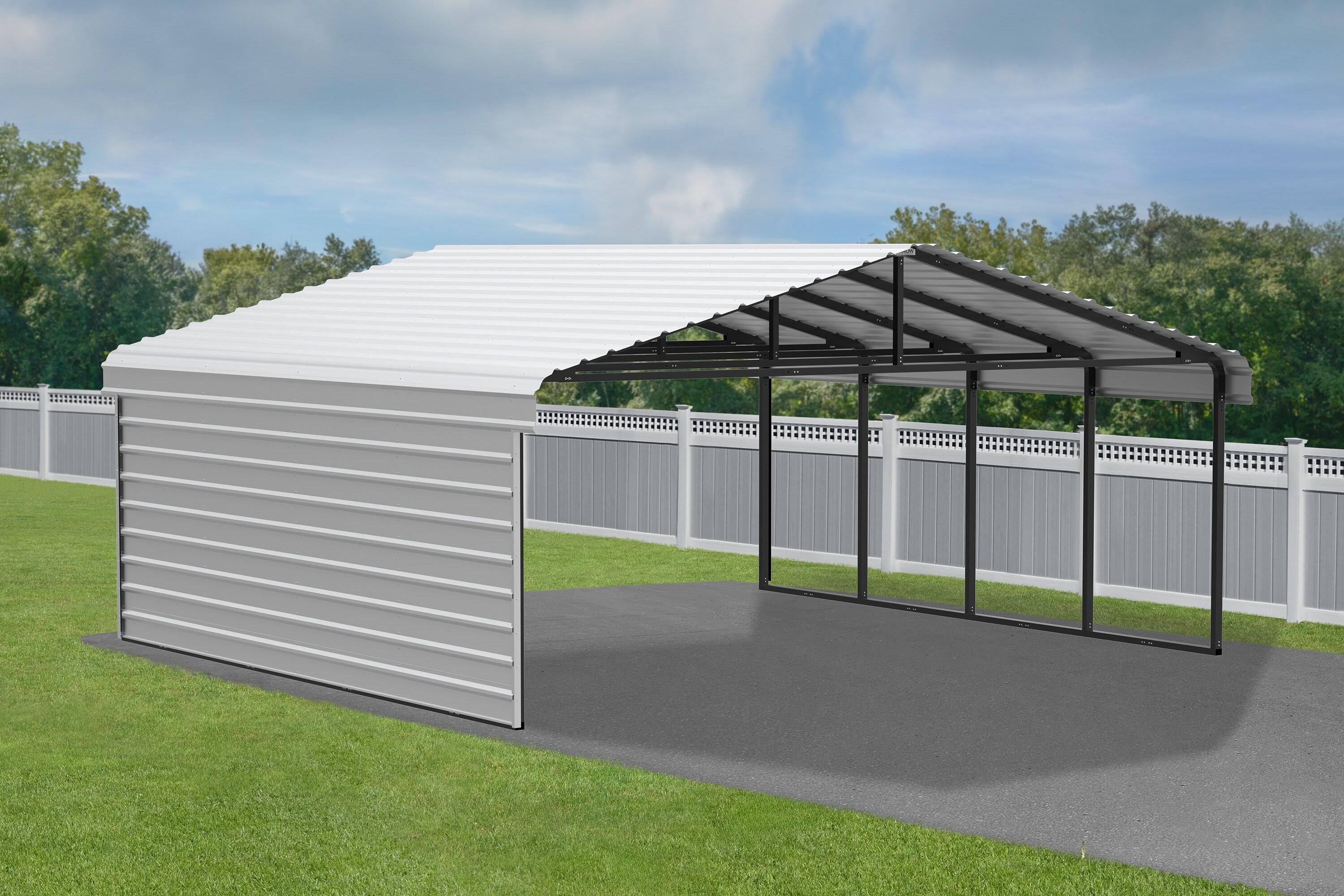 Arrow Arrow Steel Carport with 1 Side Wall Kit, 20x20x09