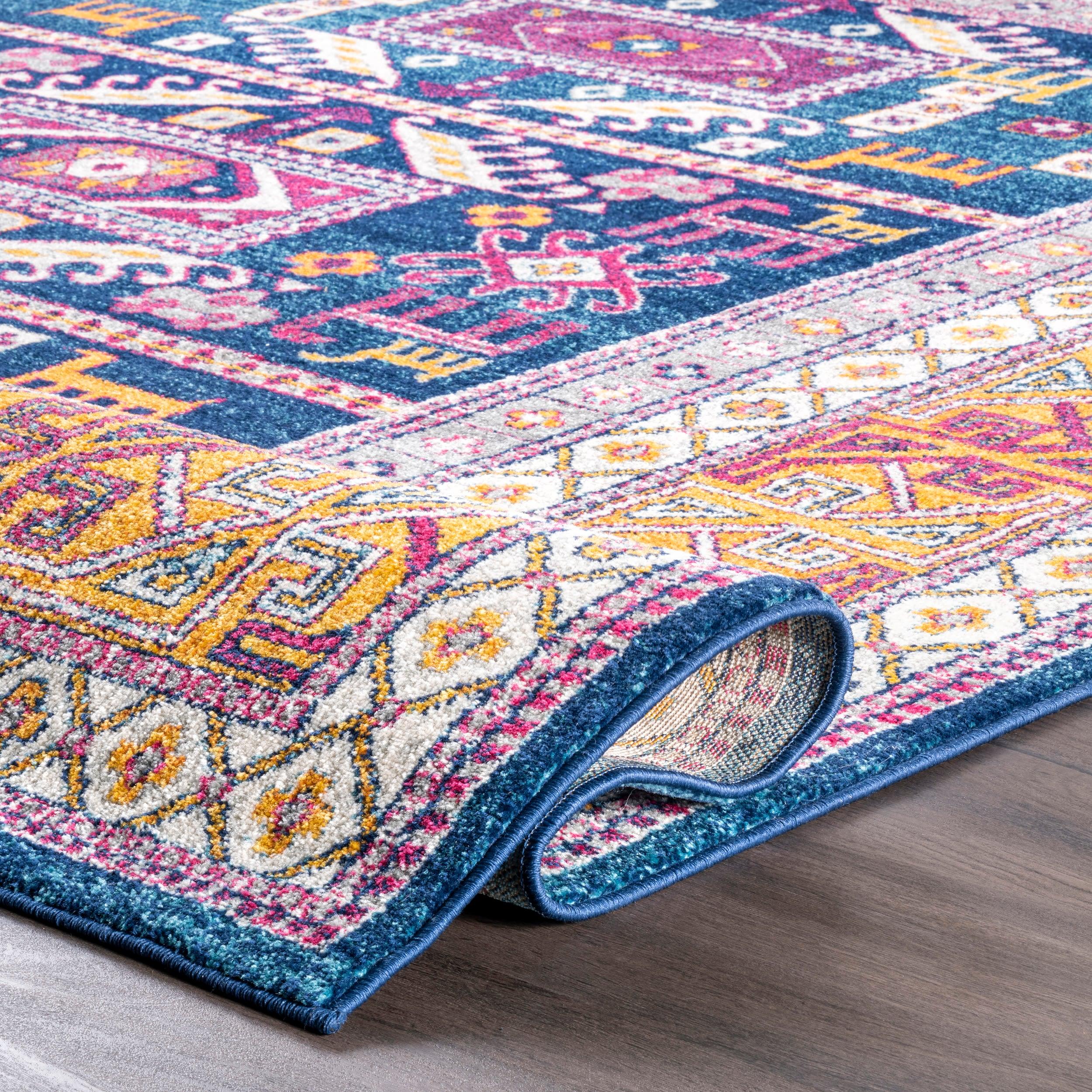 Nuloom Lorena Geometric 7x9 Indoor Area Rug for Living Room Bedroom Dining Room Kitchen, Navy/Orange