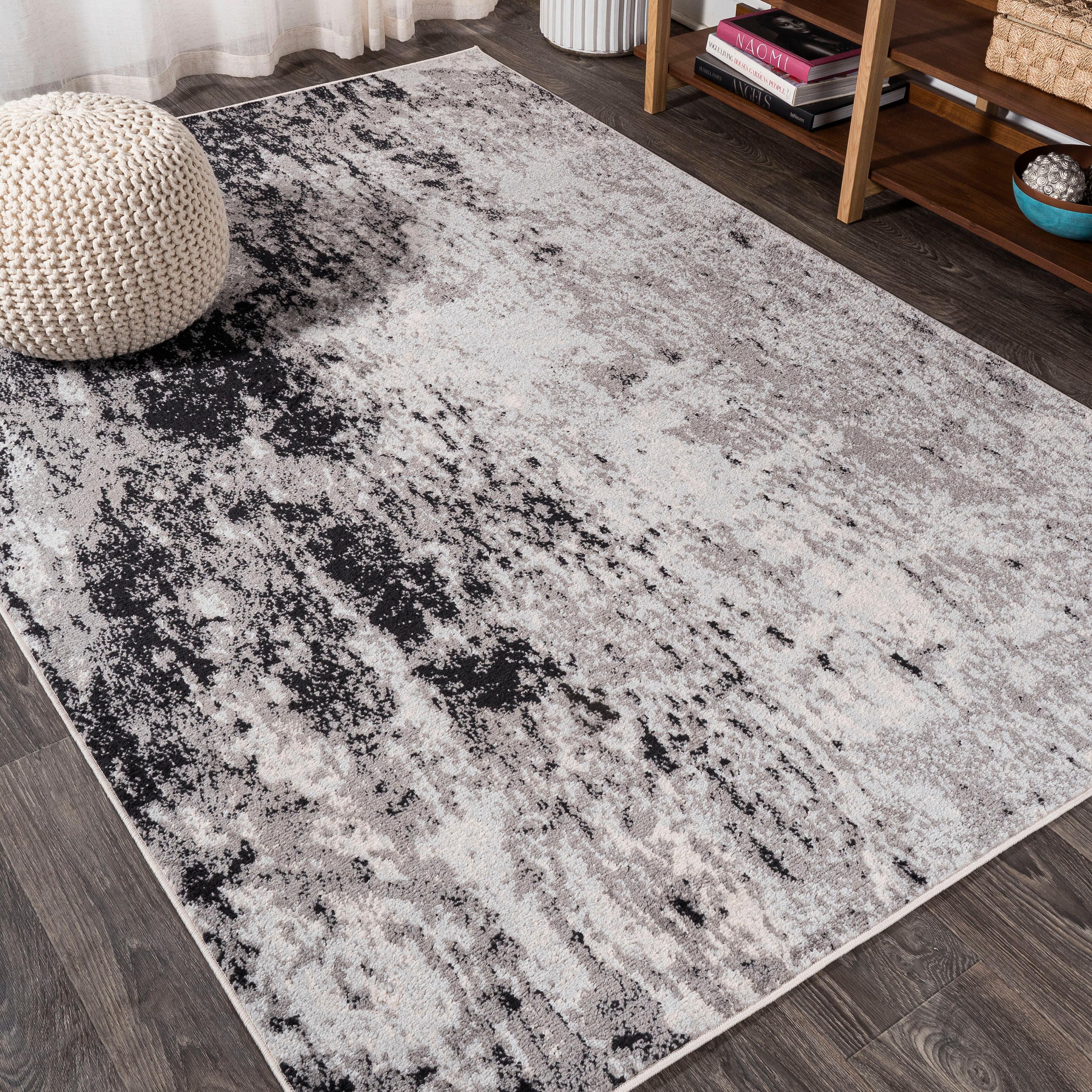 4'x6' Storm Modern Abstract Area Rug, Gray/Cream - JONATHAN Y