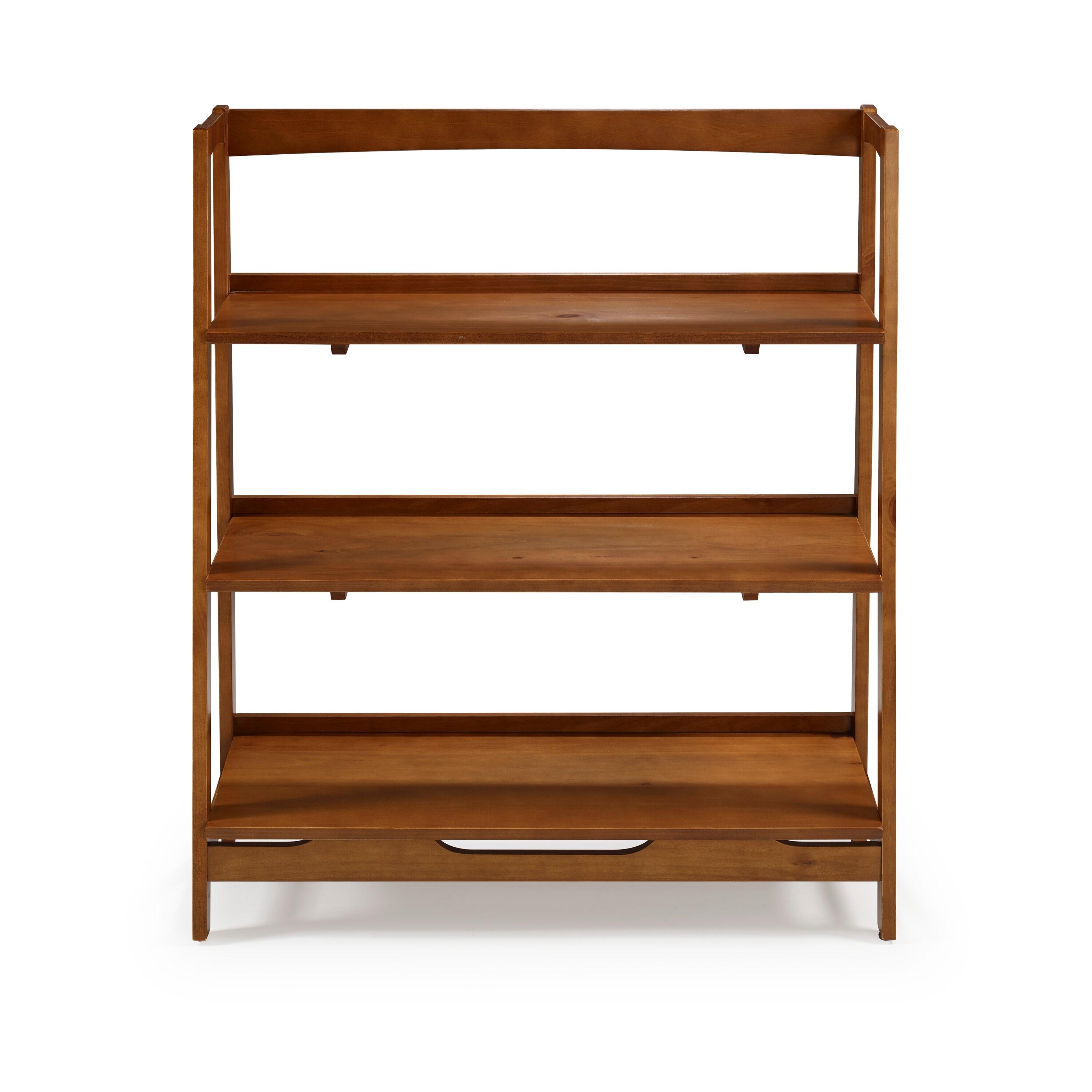 Camaflexi Mid Century Modern Wooden Bookshelf 3 Tier Open Shelving Unit, Castanho 100% Solid Wood