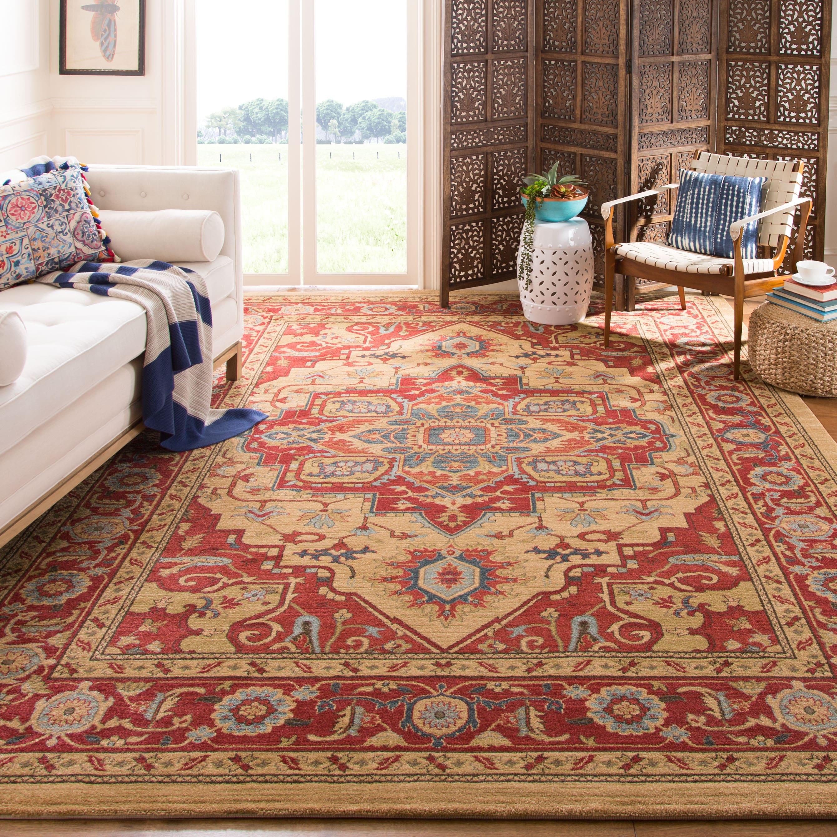 Safavieh Mahal Tangier 9 x 12 (ft) Loomed Polypropylene Red/Natural Rectangular Indoor Floral/Botanical Oriental Area rug