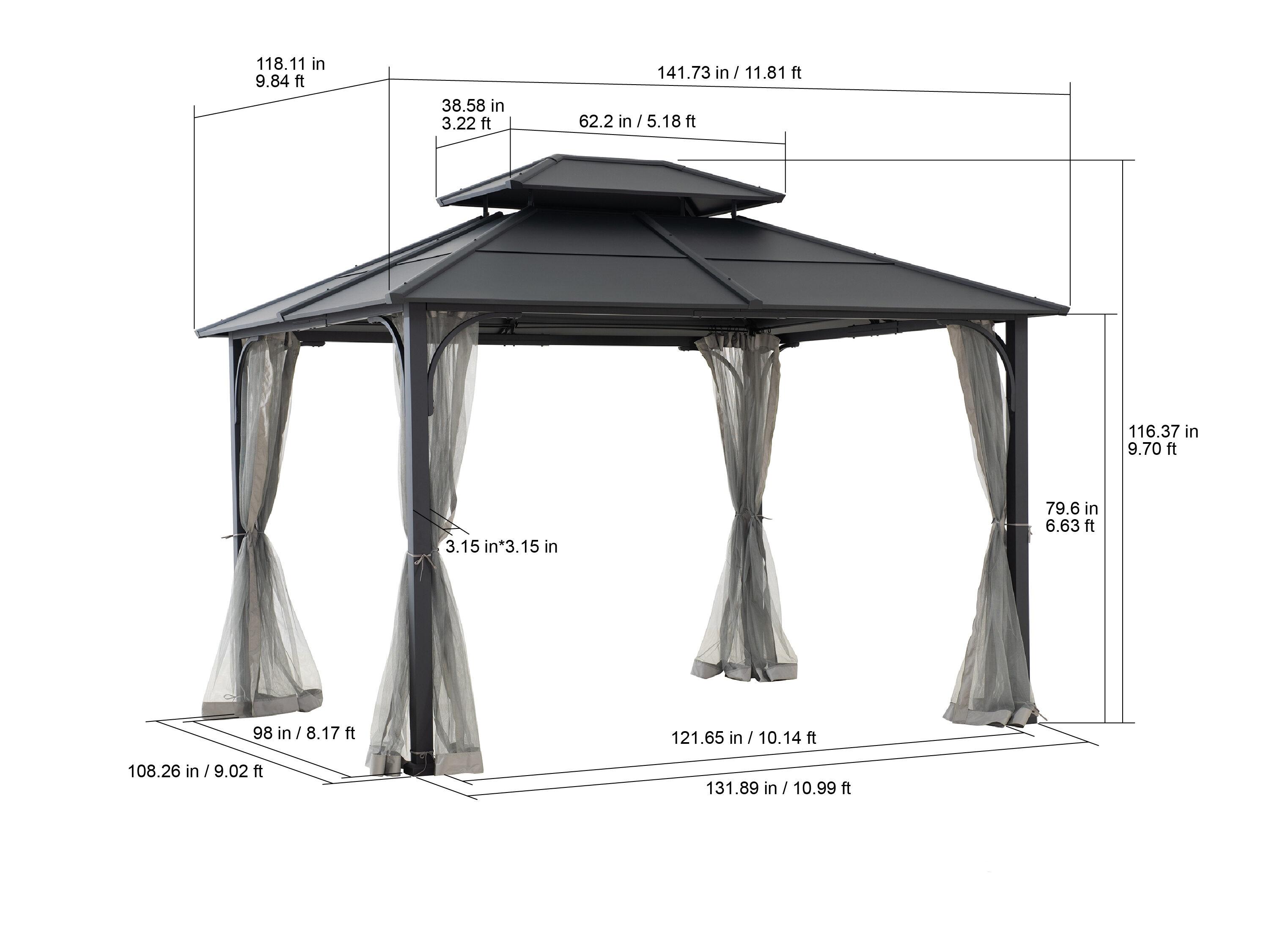 Sunjoy Sunjoy Hardtop Gazebo 10 x 12 ft. Outdoor Gazebo, Heavy Duty Steel Frame Gazebo, Double Roof Metal Gazebo with Ceiling Hook and Removable Netting Sidewalls