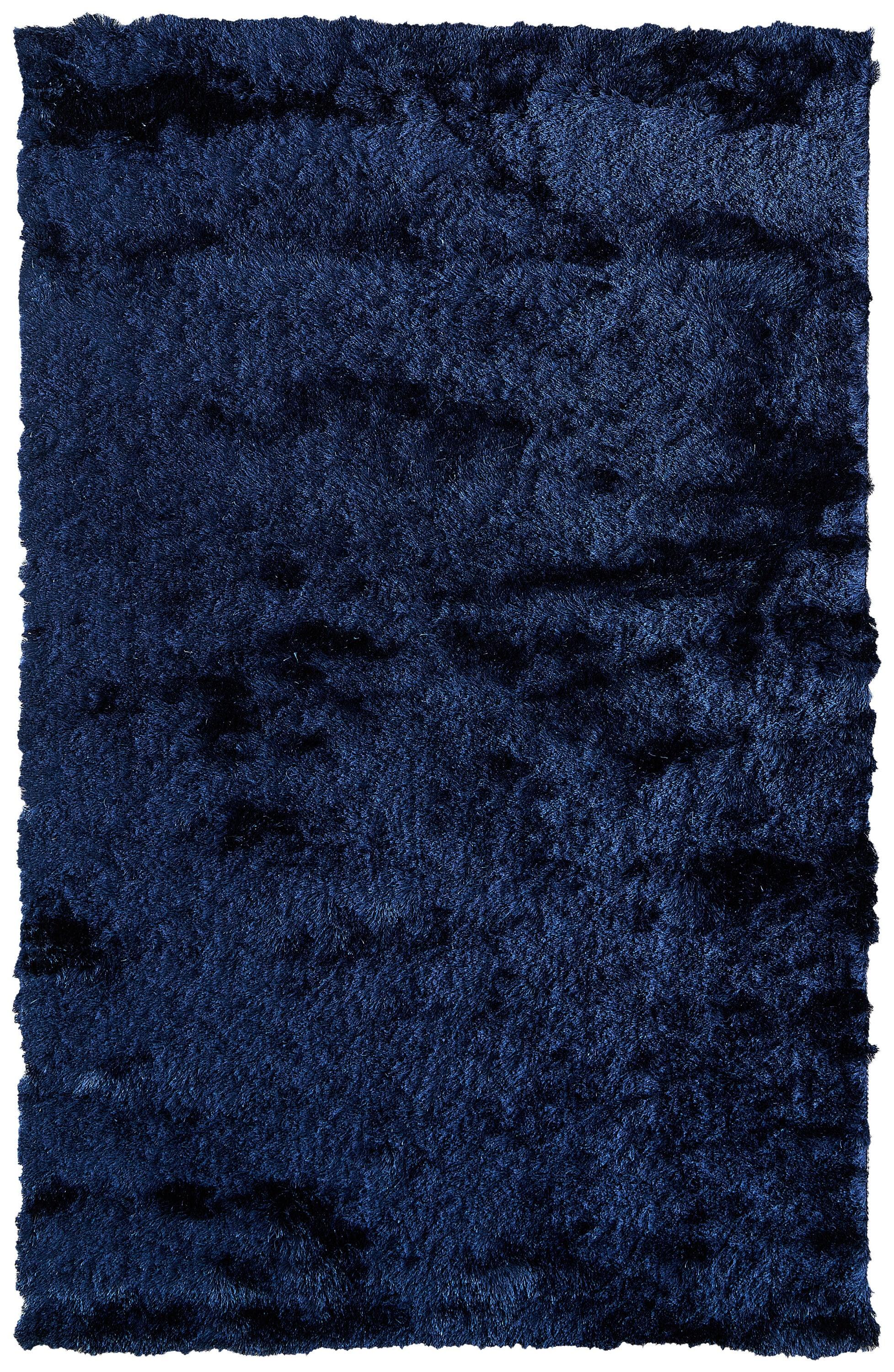 Freya Dark Blue Tufted Wool and Viscose Shag Rug