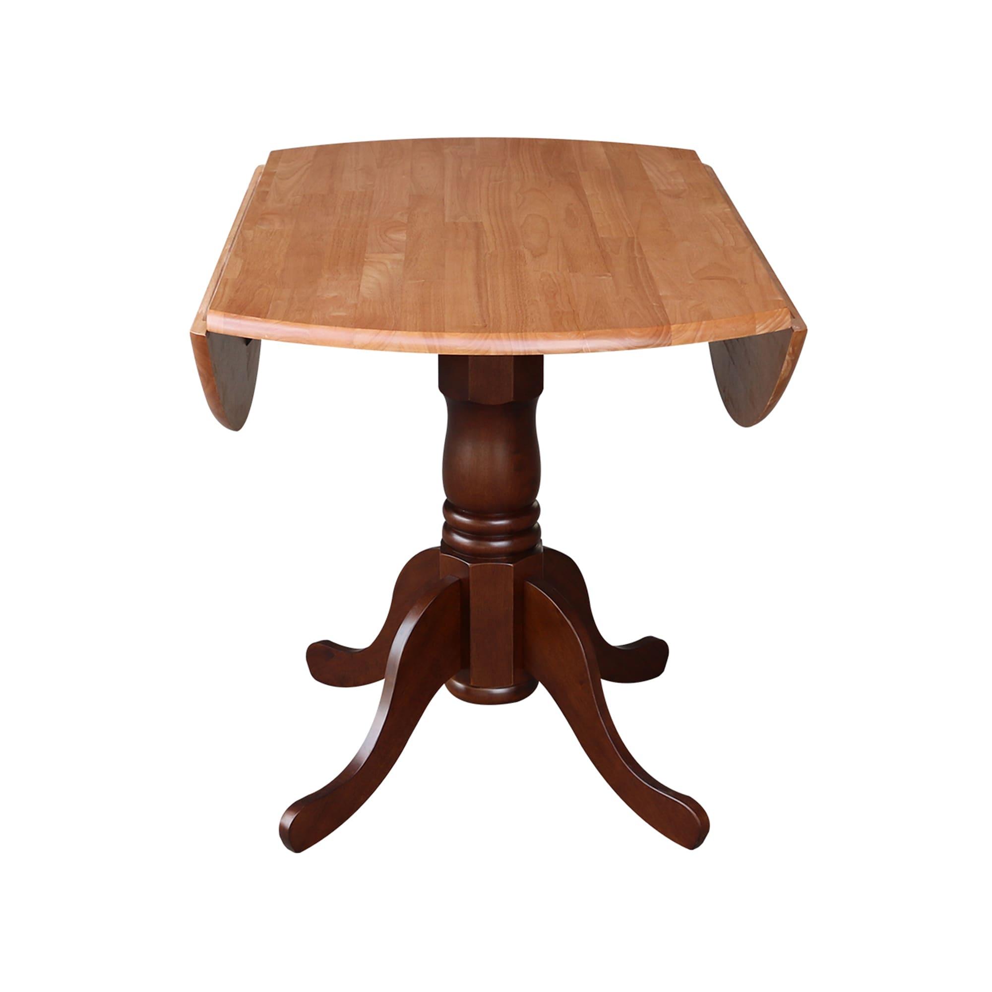 International Concepts 42" Mason Round Dual Drop Leaf Extendable Dining Table Cinnamon/Espresso: Pedestal Base, Seats 4