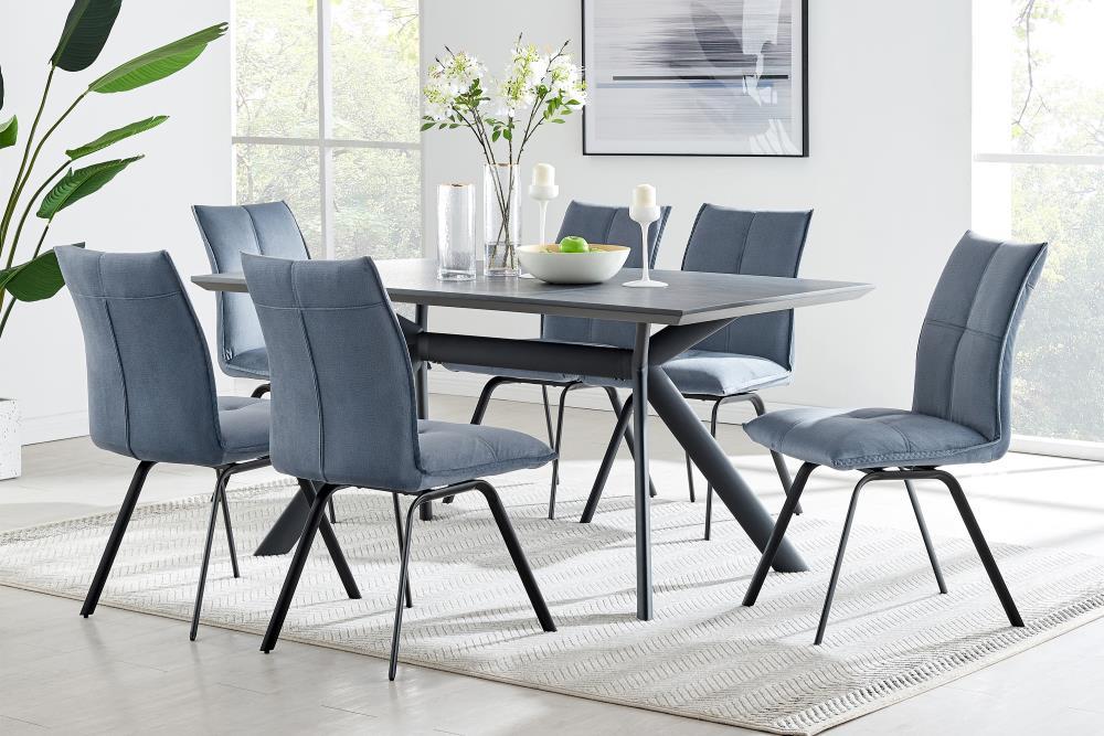 63" Rectangular Margot Top Finish Dining Table Dark Gray/Black - Armen Living: Sturdy Metal Frame, Seats 6